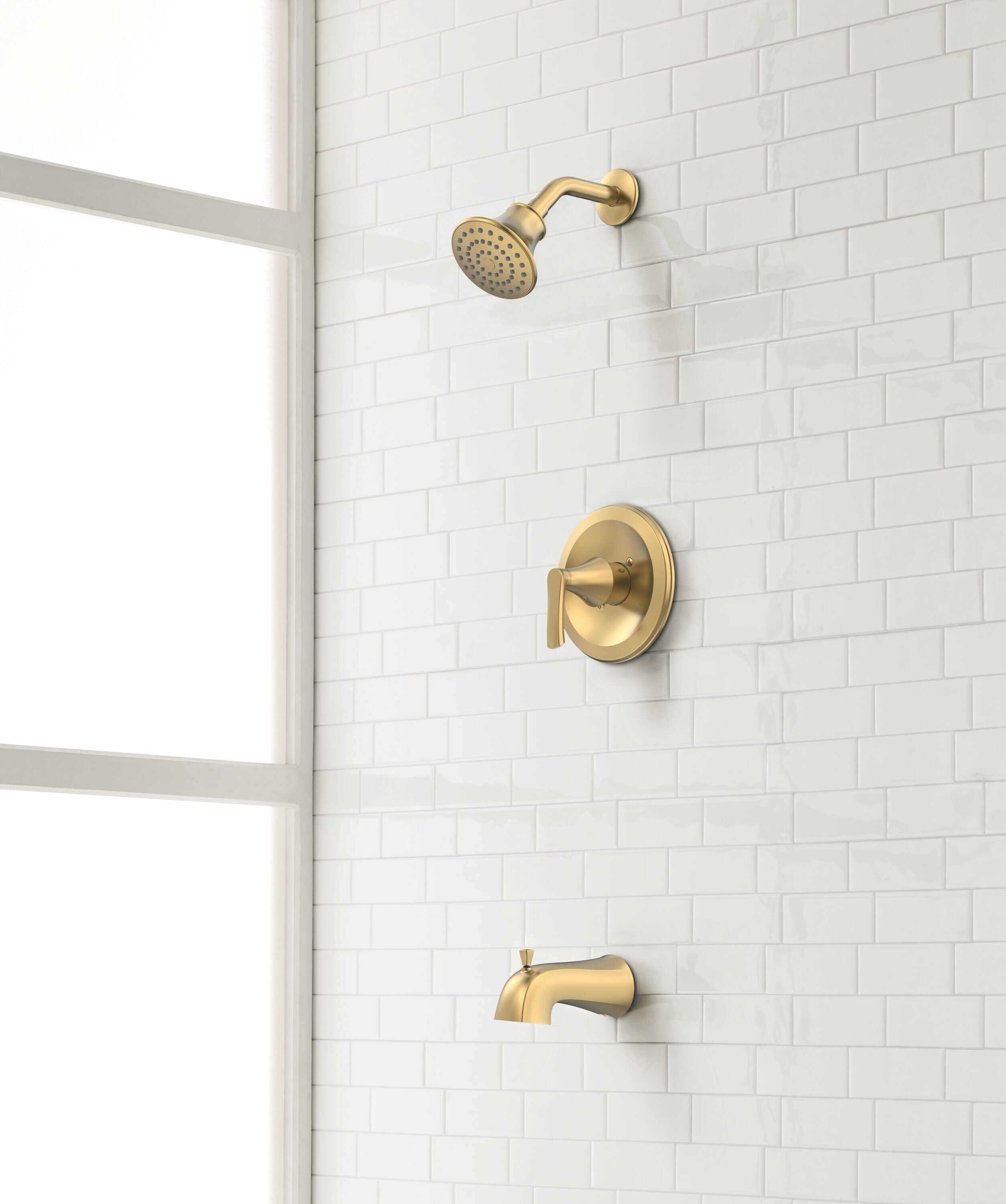 Grifo y regadera redonda para bañera en oro cepillado de una manija y función única 4.06 pulgadas con válvula "Project Source" 65873X-124408