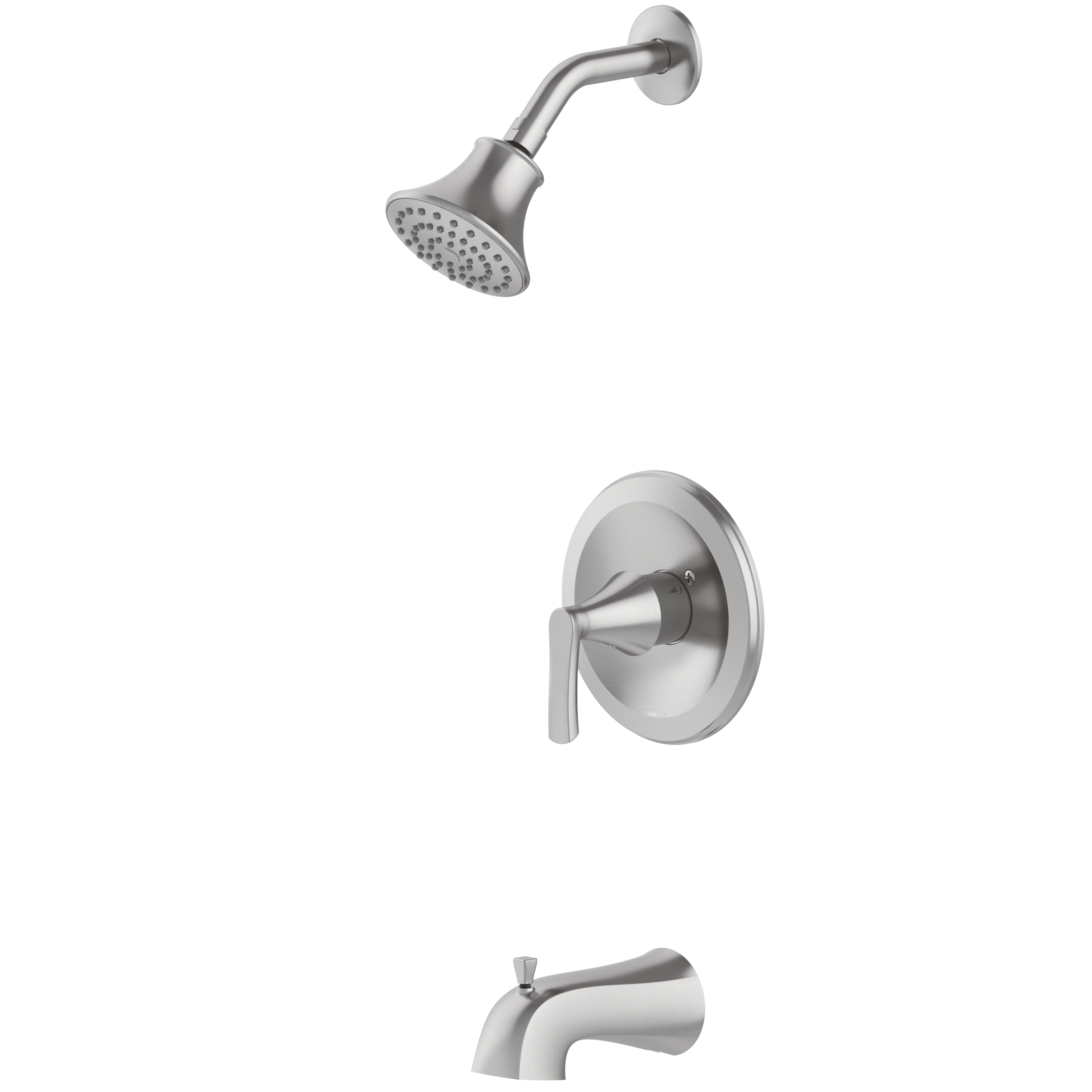 Grifo de Bañera y Ducha Redondo de 4.06 pulgadas, de una sola función, con un mango y acabado niquelado cepillado, marca Project Source y válvula 65873X-1204.