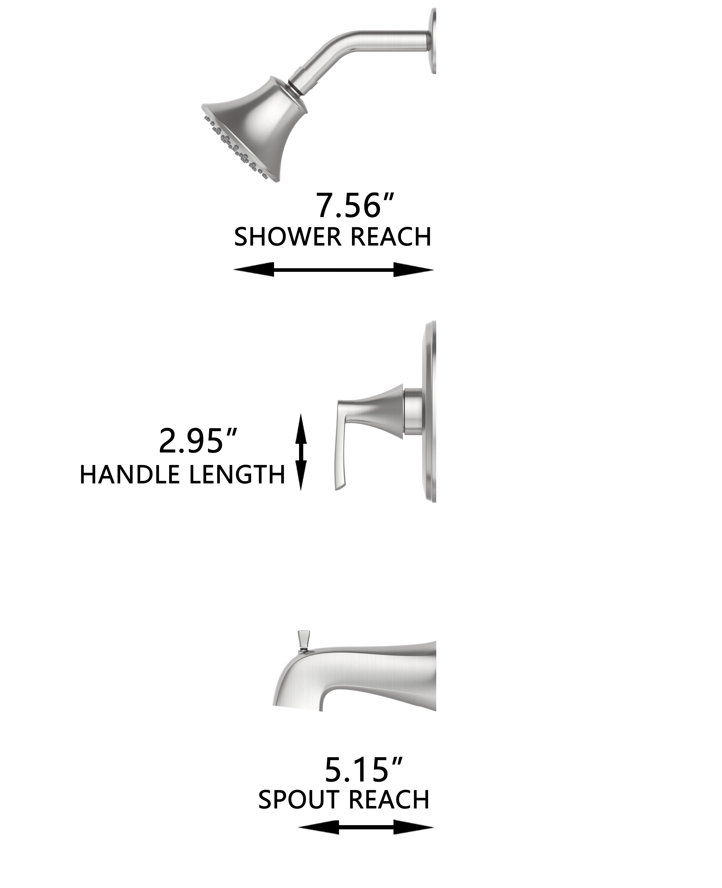 Grifo de Bañera y Ducha Redondo de 4.06 pulgadas, de una sola función, con un mango y acabado niquelado cepillado, marca Project Source y válvula 65873X-1204.