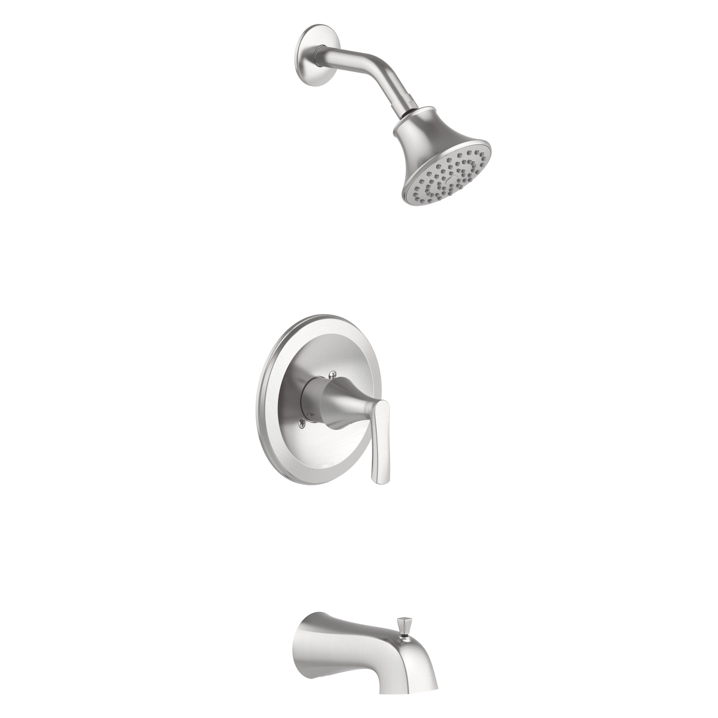 Grifo de Bañera y Ducha Redondo de 4.06 pulgadas, de una sola función, con un mango y acabado niquelado cepillado, marca Project Source y válvula 65873X-1204.