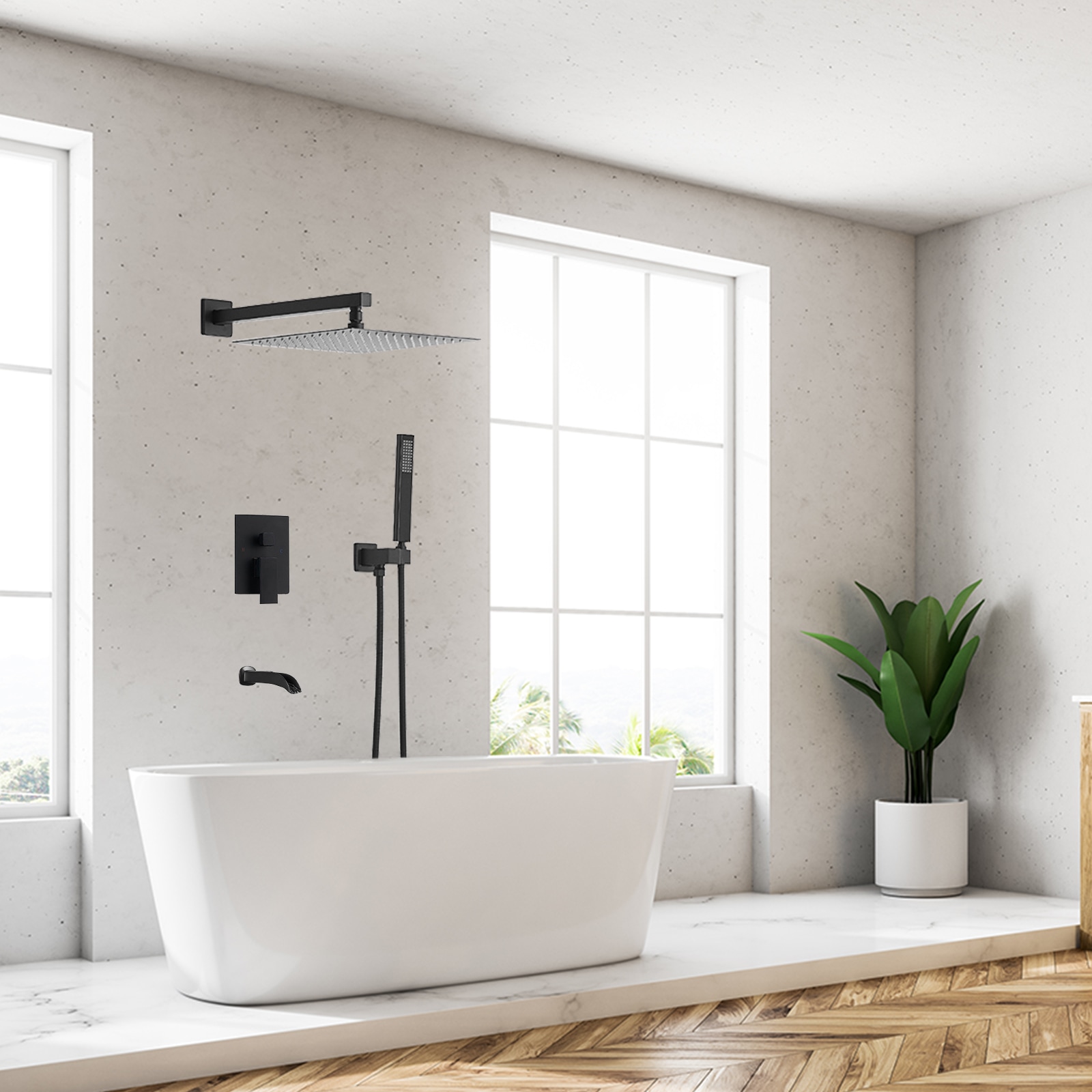 Mezcladora para regadera negro mate de una sola manija multifunción de 10 pulgadas para bañera y regadera con válvula A-95018-NEGRO.