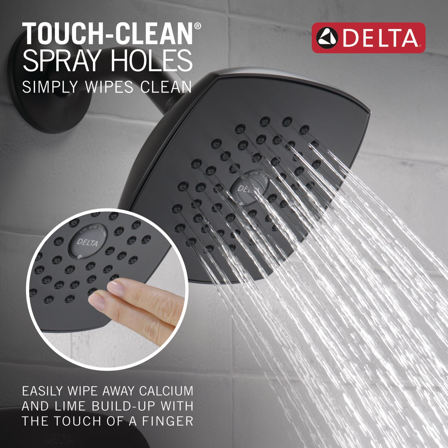 Grifo de bañera y ducha cuadrado de función única de 5.375 pulgadas en negro mate moderno_DELTA T144339-BL-PP