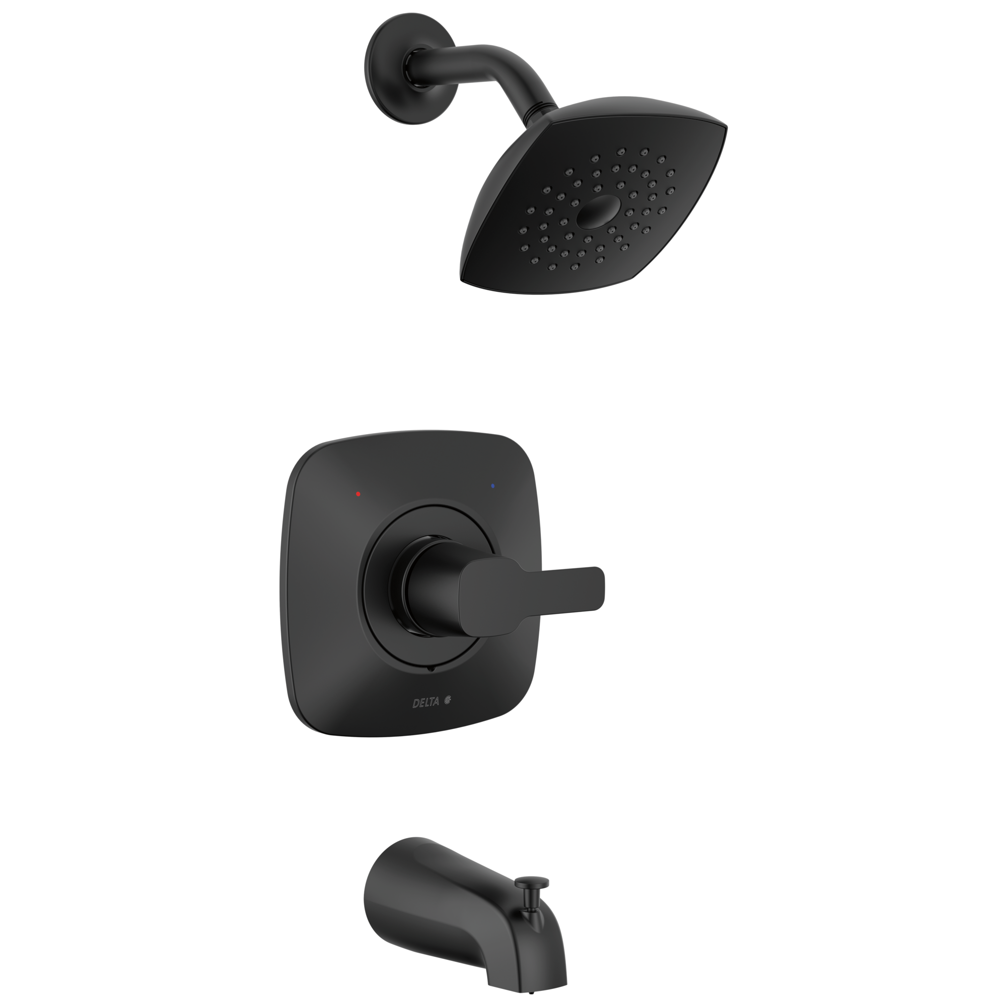 Grifo de bañera y ducha cuadrado de función única de 5.375 pulgadas en negro mate moderno_DELTA T144339-BL-PP