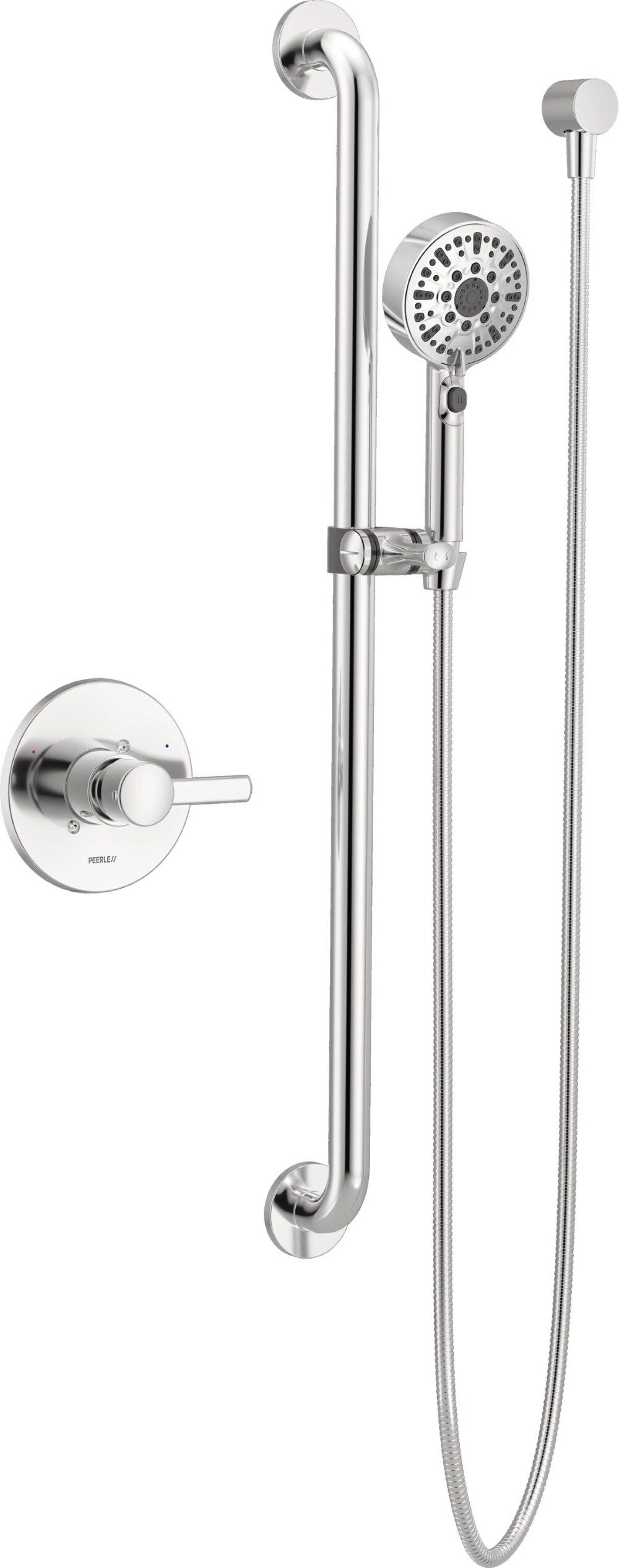 Grifo de bañera y ducha redondo de 4.56 pulgadas con una sola manija cromada de la marca Peerless Precept (válvula no incluida)