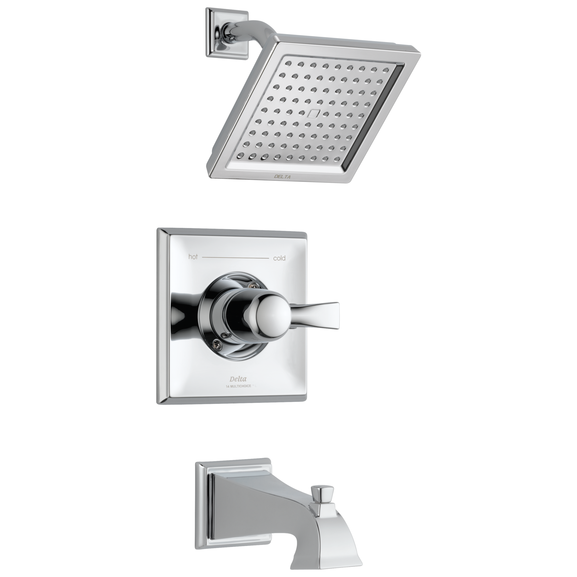 Grifo para bañera y ducha de función única con 1 manija cromada Delta Dryden de 6.5625 pulgadas.