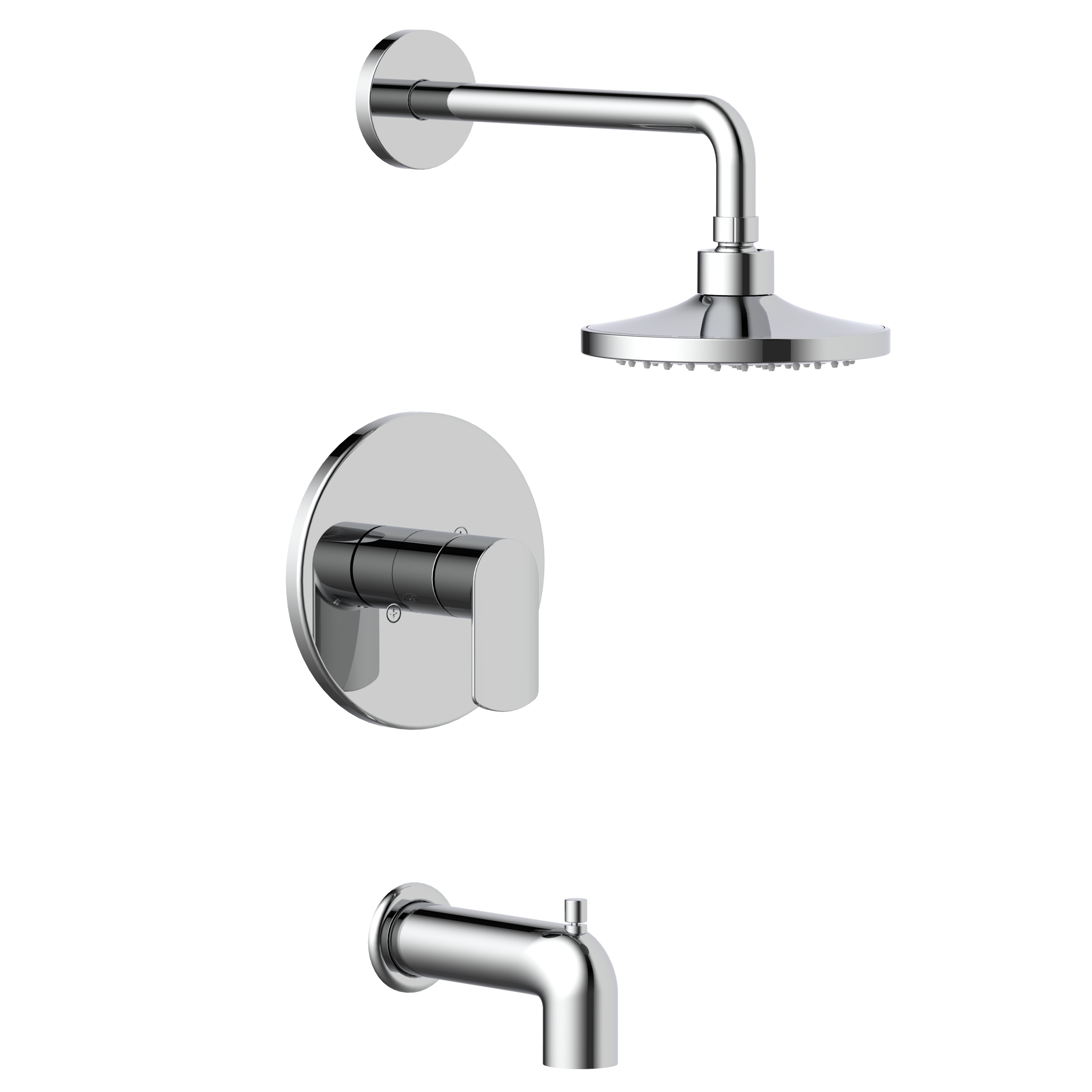 Grifo para bañera y ducha redondo de una sola función con mango cromado allen + roth Kameron de 1 manija y 6.291 pulgadas con válvula F121E412CP.