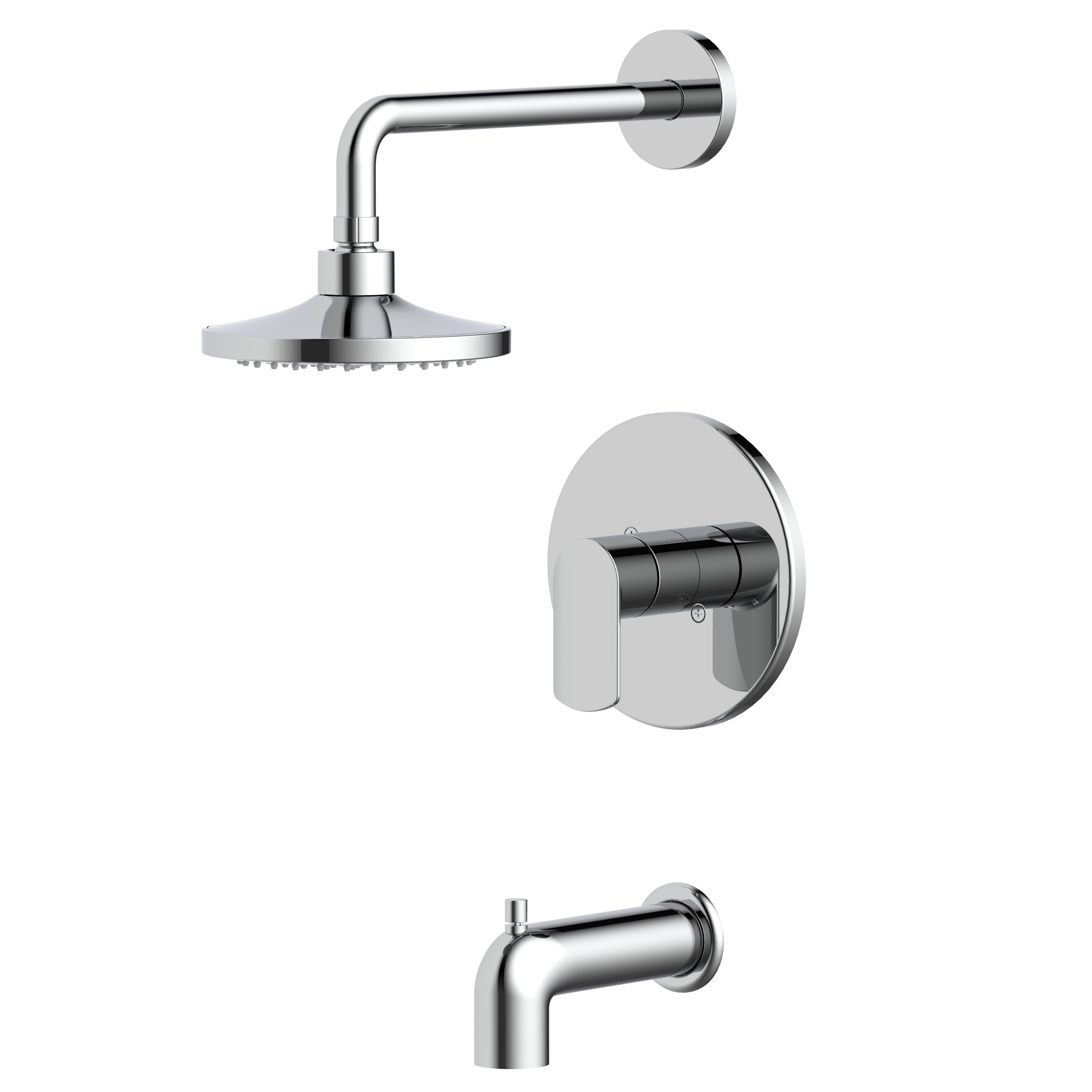 Grifo para bañera y ducha redondo de una sola función con mango cromado allen + roth Kameron de 1 manija y 6.291 pulgadas con válvula F121E412CP.