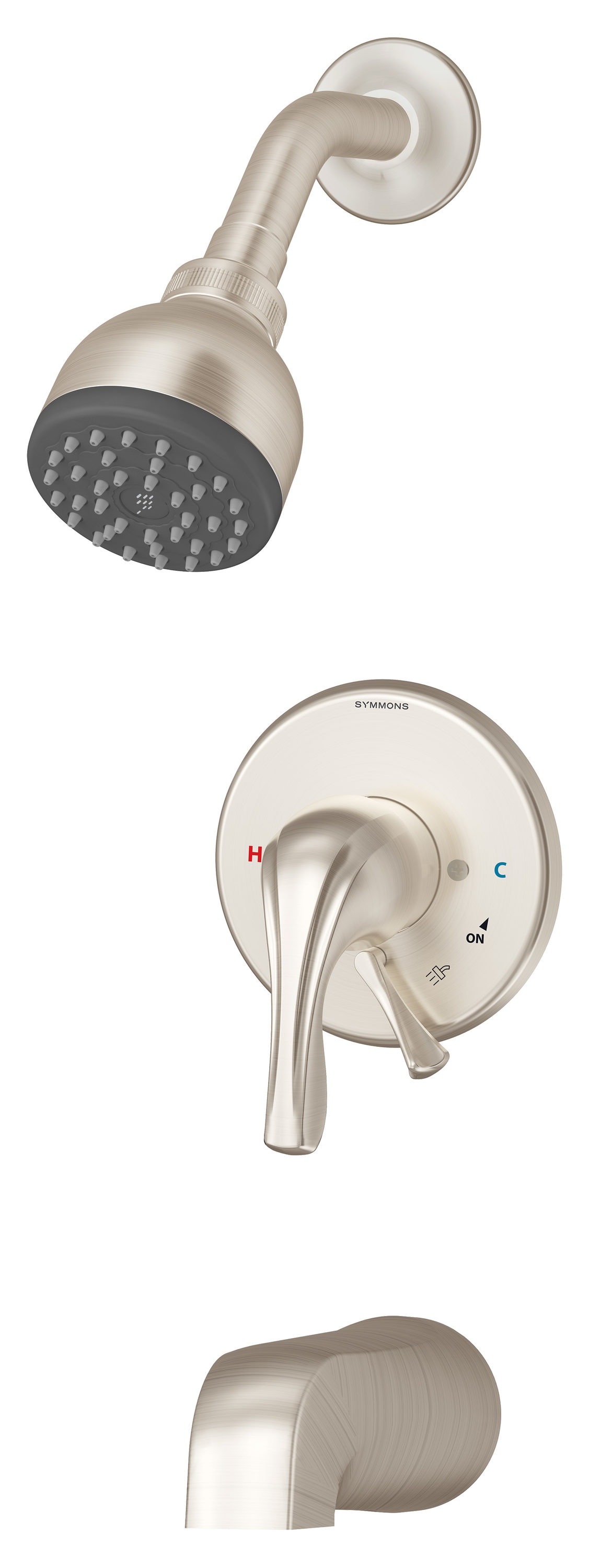 Grifo monomando para bañera y regadera redondo de 2.76 pulgadas con función única en níquel satinado de la línea Origins de Symmons
