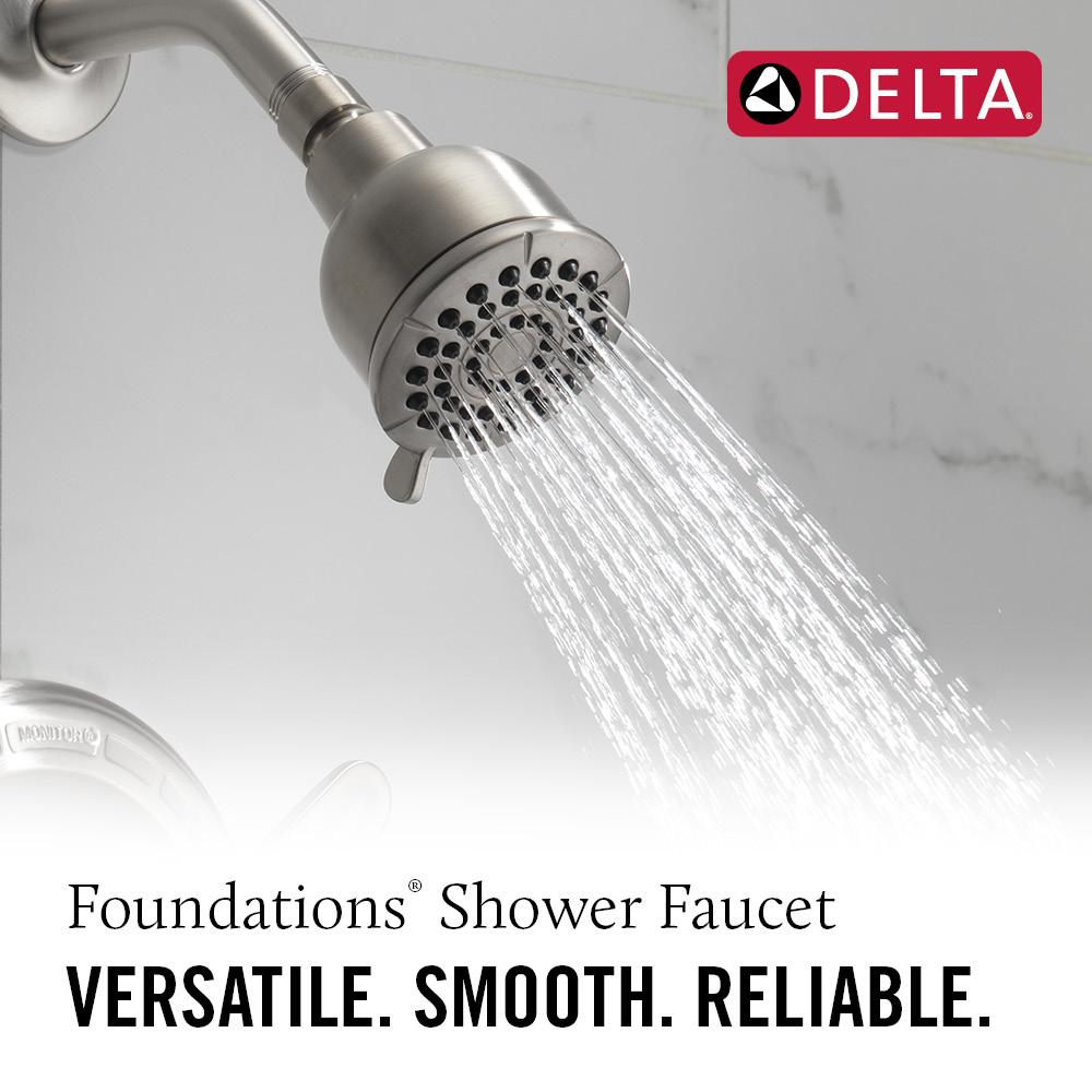 Grifo de bañera y ducha redondo de acero inoxidable de una sola función y un mango Delta Foundations BT13410-SS de 2.0 pulgadas.