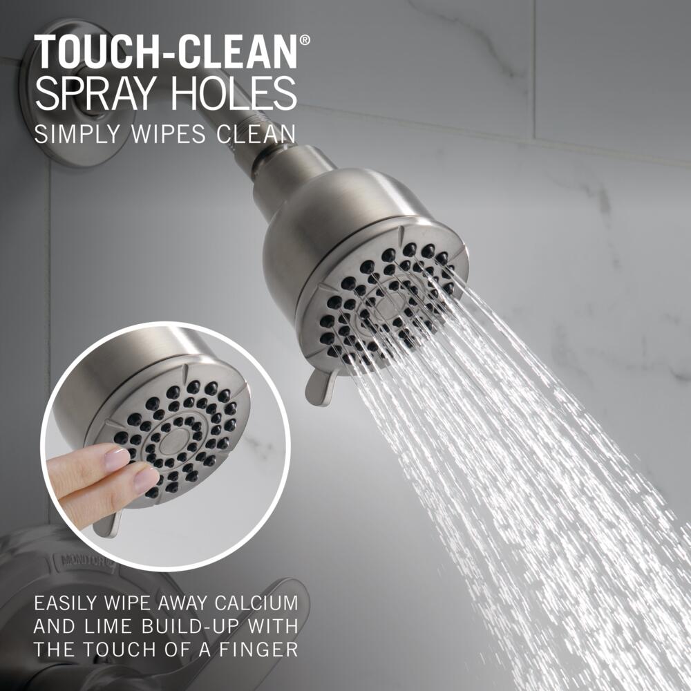Grifo de bañera y ducha redondo de acero inoxidable de una sola función y un mango Delta Foundations BT13410-SS de 2.0 pulgadas.
