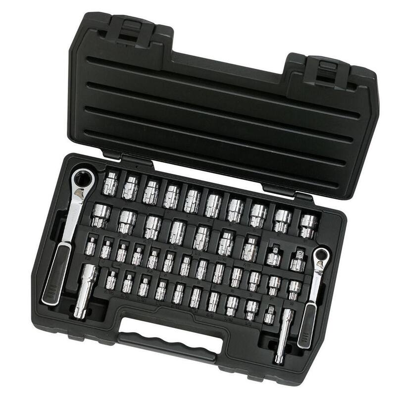 Juego de herramientas mecánicas GEARWRENCH Pass-Thru de 1/4 y 3/8 de pulgadas de unidad de 6 puntos SAE/Métrico (46 piezas) - 8946