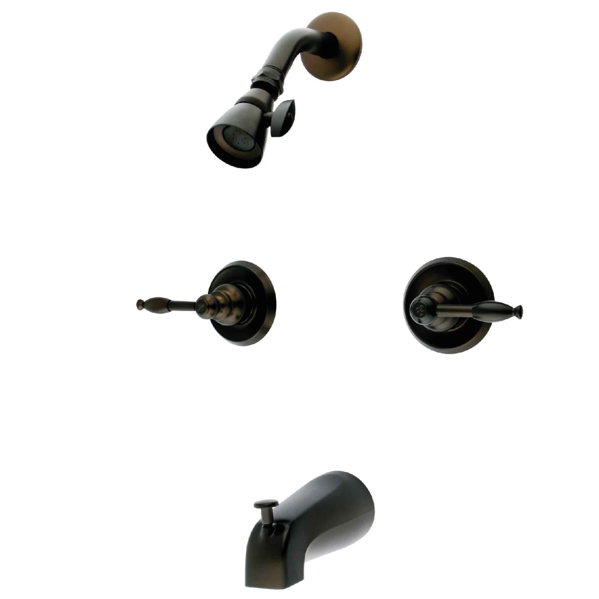 Grifo para bañera y ducha redondo de 1.75 pulgadas, de bronce aceitado con doble mango y función múltiple Kingston Brass Magellan y válvula WLKB245KL.