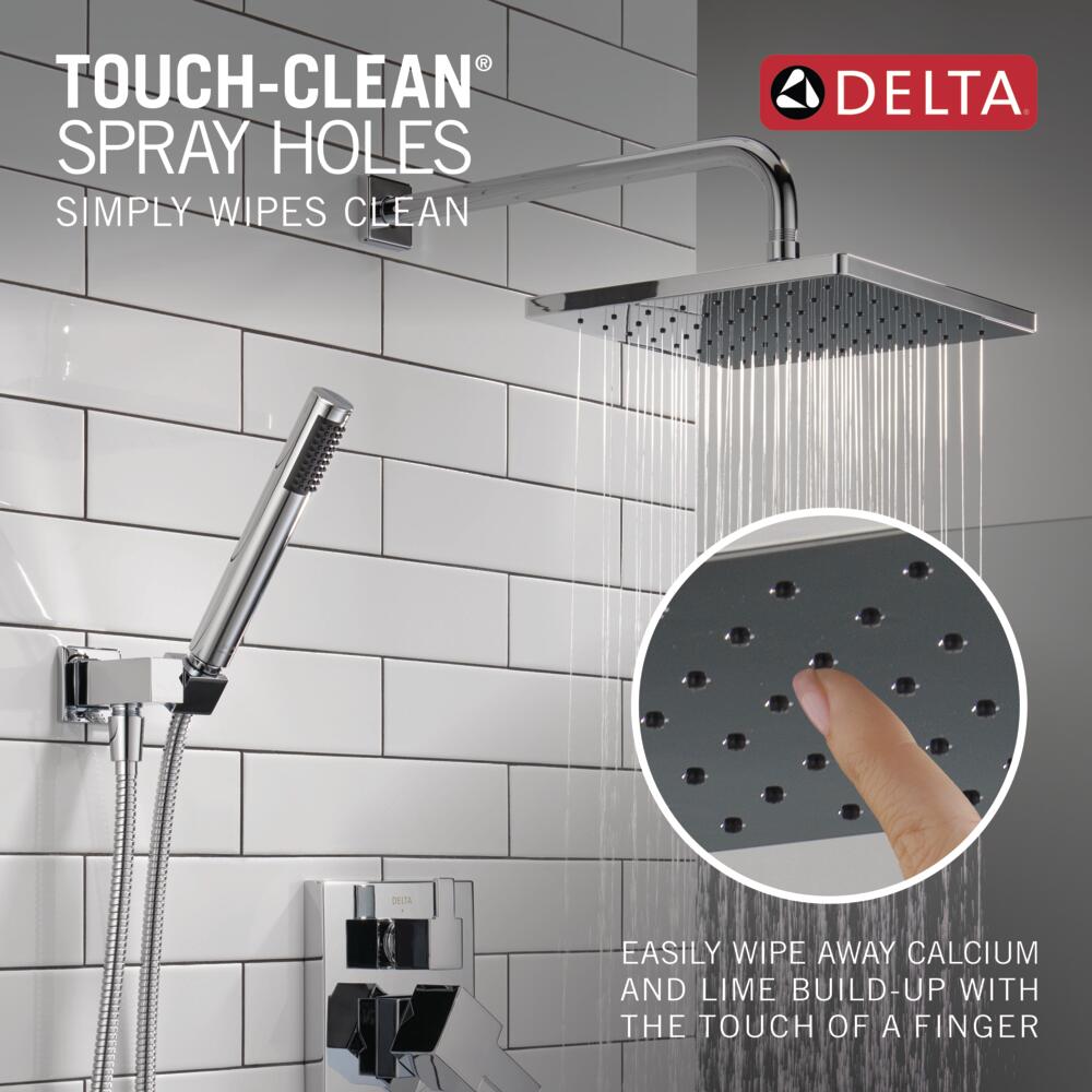 Regadera cuadrada de 10 pulgadas con válvula de ducha de función única y 2 manijas cromadas modernas Delta