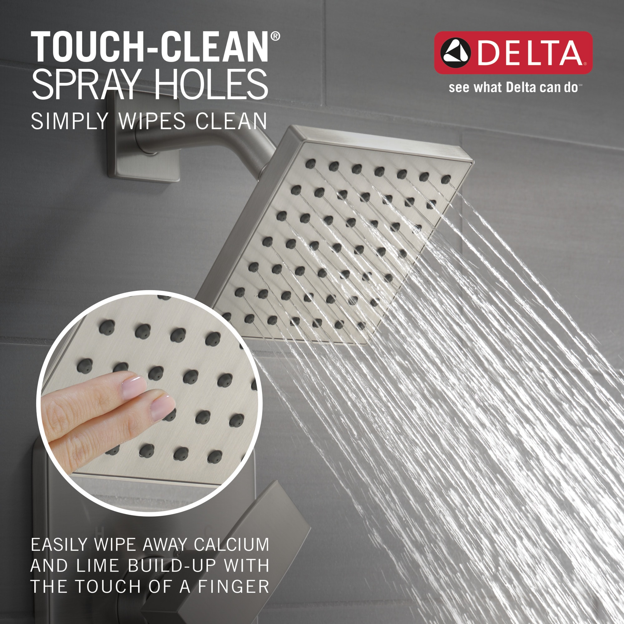 Grifería de ducha cuadrada de acero inoxidable moderna de un solo control de 5 pulgadas, función única Delta T14267-SS-PP