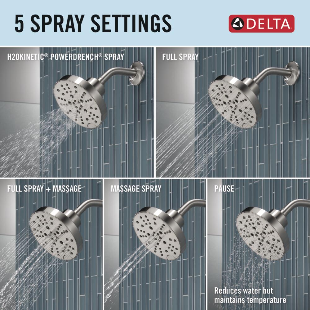 Grifo de ducha redondo de acero inoxidable con 1 manija y funciones múltiples de Delta Nicoli con válvula 142749-SS