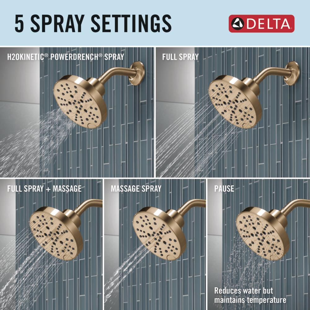 Llave de regadera redonda de 6 pulgadas con acabado en Champagne Bronze de 1 manija y funciones múltiples Delta Nicoli con válvula 142749-CZ