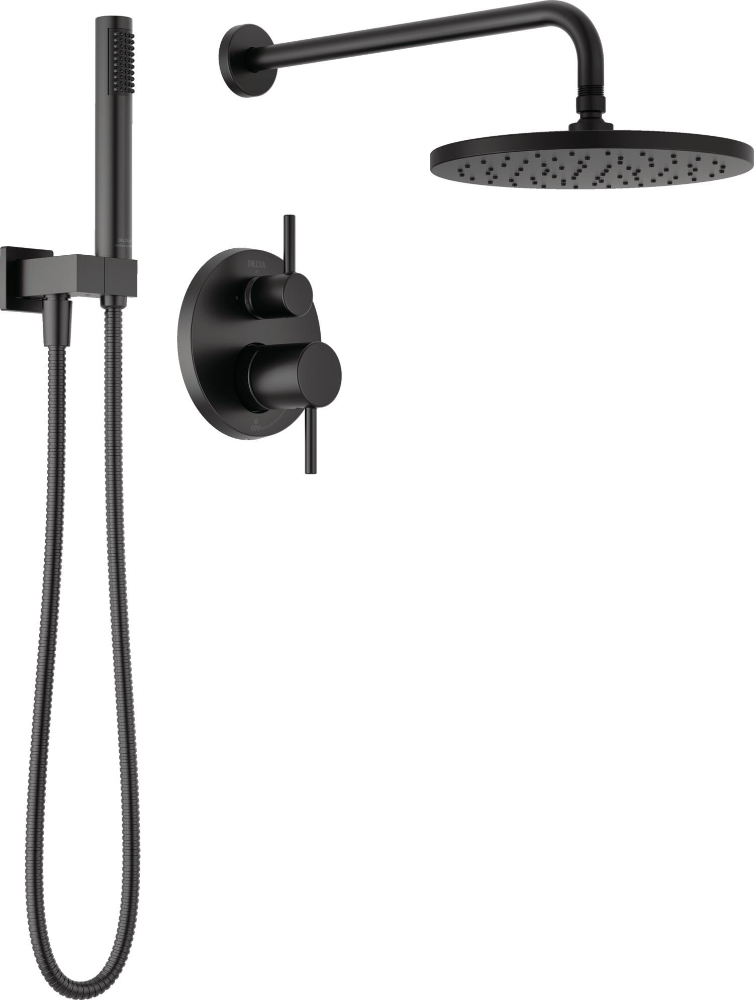 Grifo de ducha redondo de 10 pulgadas con acabado negro mate y 2 manijas - Función única con válvula Delta 342702-BL