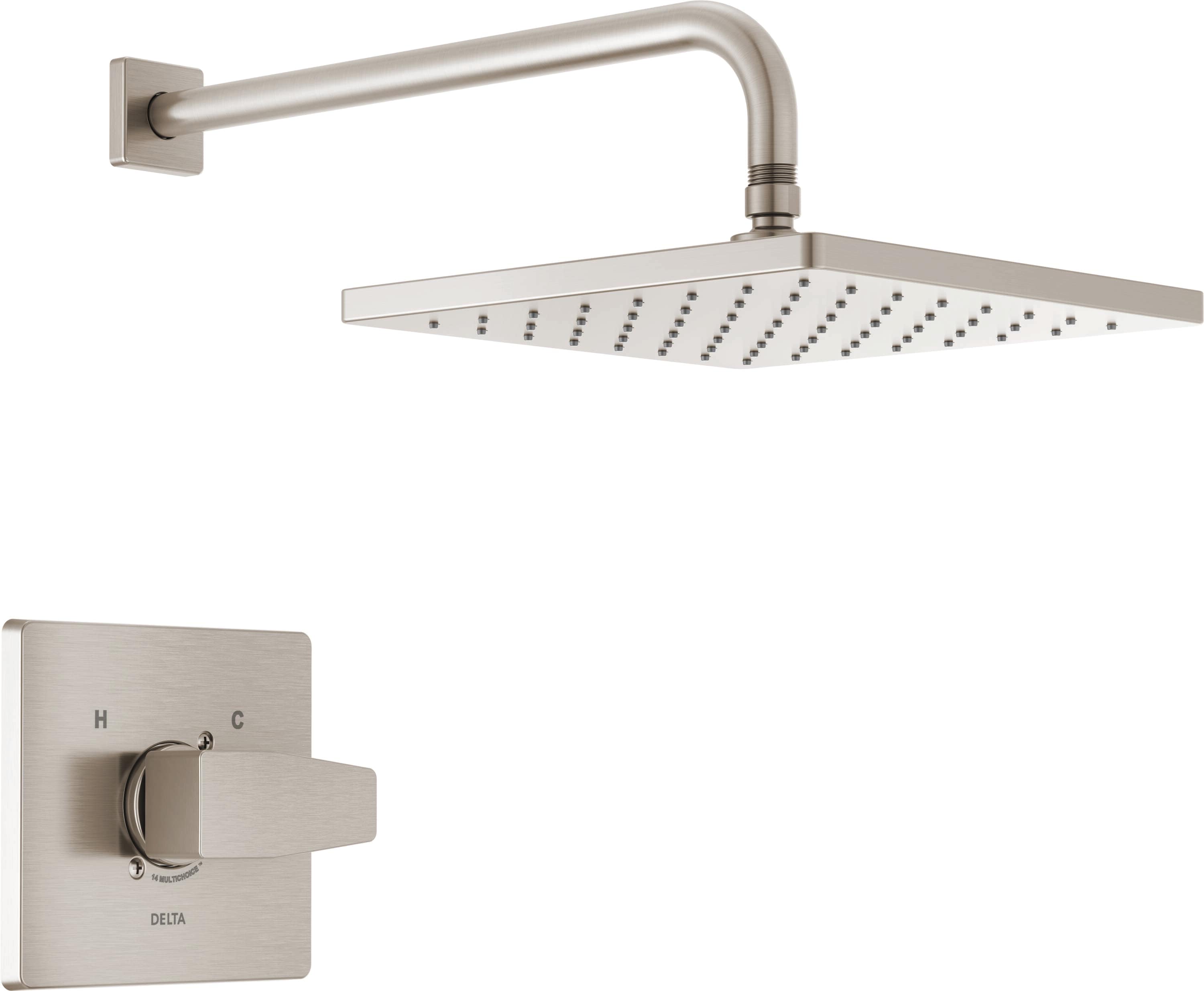 Grifo de ducha cuadrado de acero inoxidable con tecnología SpotShield de un solo mango y función única de 10 pulgadas - Modelo T14268-SP-PP