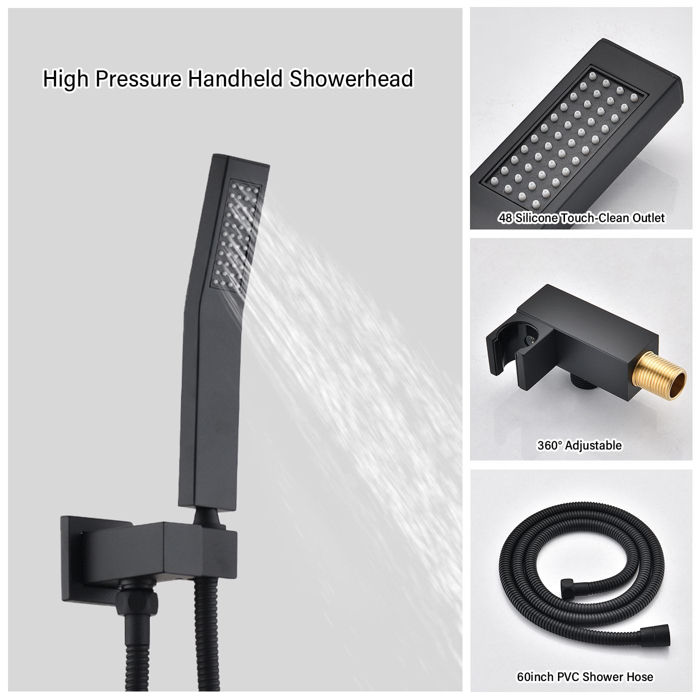 Sistema de regadera de lluvia WELLFOR DT Negro Mate, grifo de ducha de 1 manija, función única, regadera cuadrada de 12 pulgadas con válvula DTG-803S12MB