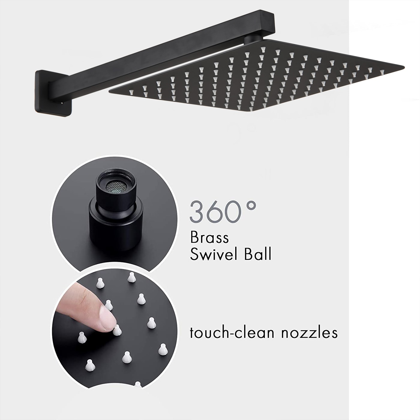 Sistema de regadera de lluvia WELLFOR DT Negro Mate, grifo de ducha de 1 manija, función única, regadera cuadrada de 12 pulgadas con válvula DTG-803S12MB