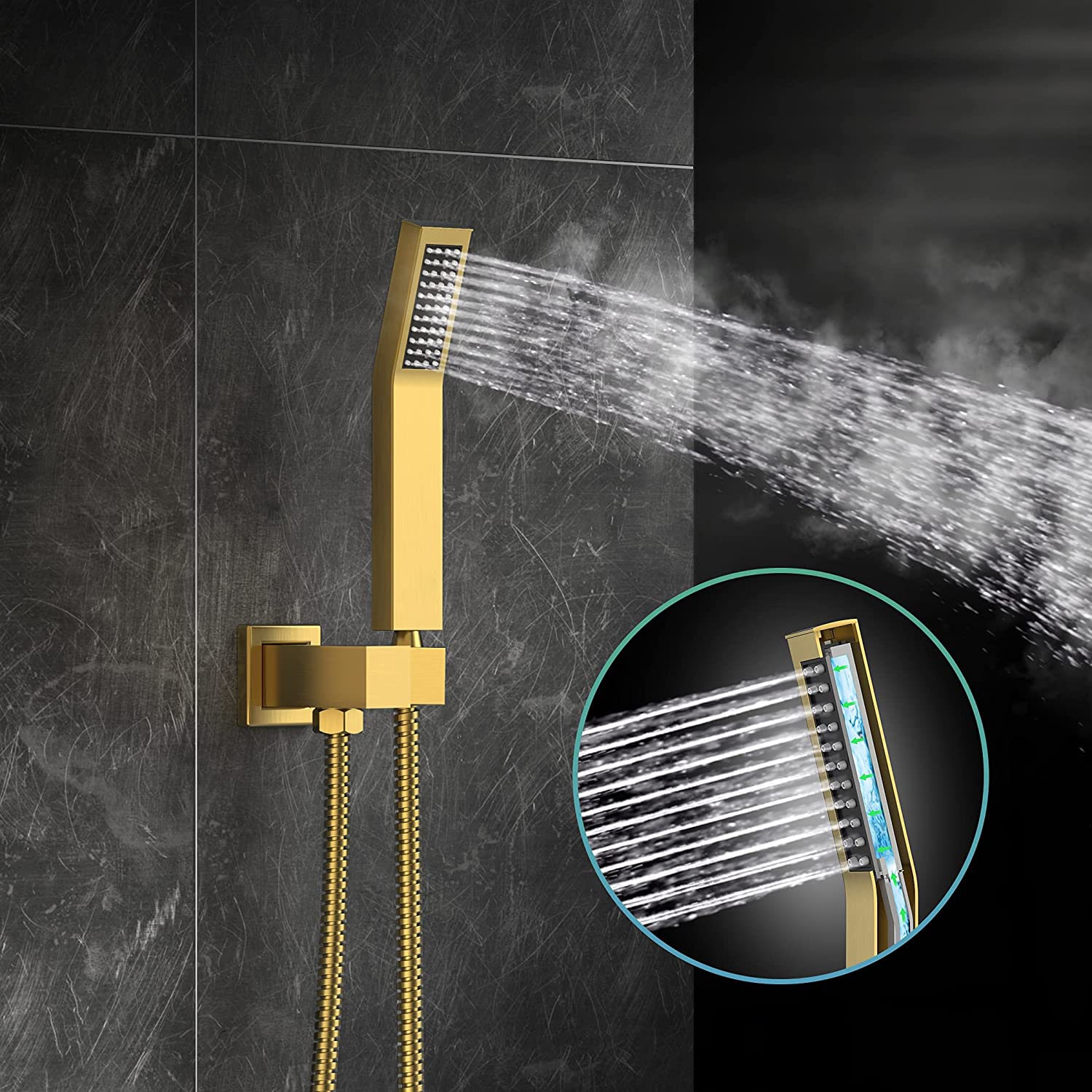 Sistema de regadera WELLFOR DT con llave de ducha en dorado cepillado de 1 asa, función única, regadera cuadrada de 12 pulgadas con válvula DTG-803S12BG.