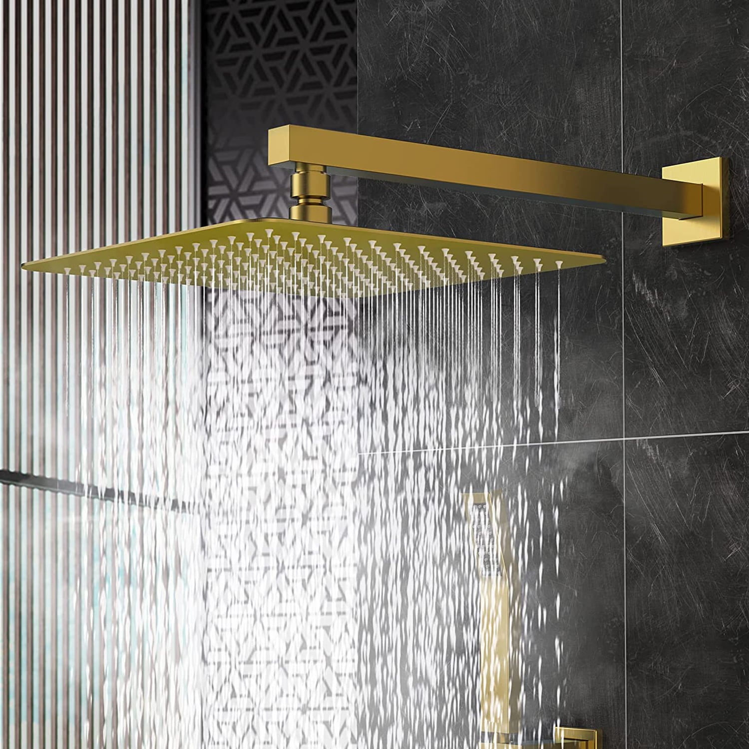 Sistema de regadera WELLFOR DT con llave de ducha en dorado cepillado de 1 asa, función única, regadera cuadrada de 12 pulgadas con válvula DTG-803S12BG.