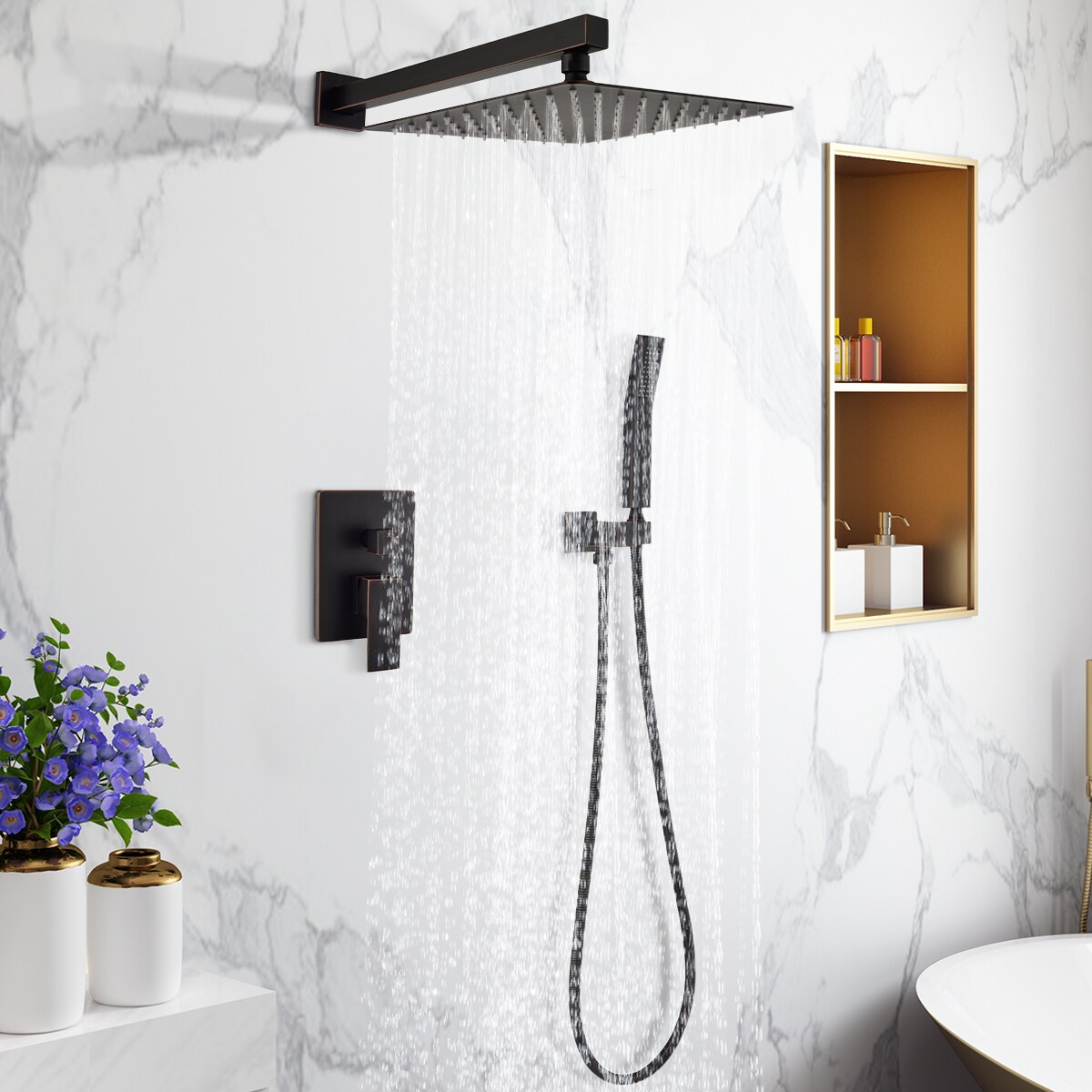 Sistema de Regadera WELLFOR DT con Grifo de Ducha en Aceite Bronce Frotado de 1 Mango y función única de 12 pulgadas, Cuadrado con Válvula DTG-806CS12ORB