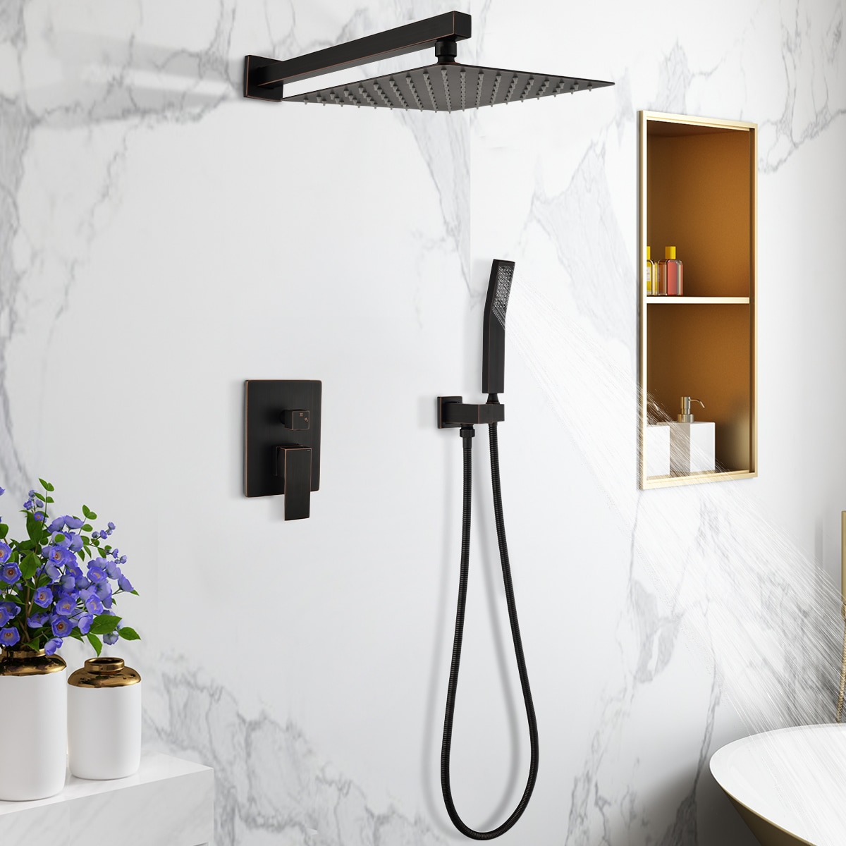 Sistema de Regadera WELLFOR DT con Grifo de Ducha en Aceite Bronce Frotado de 1 Mango y función única de 12 pulgadas, Cuadrado con Válvula DTG-806CS12ORB