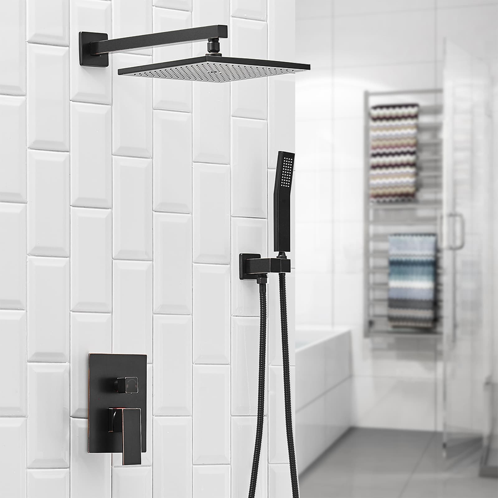 Sistema de Regadera WELLFOR DT con Grifo de Ducha en Aceite Bronce Frotado de 1 Mango y función única de 12 pulgadas, Cuadrado con Válvula DTG-806CS12ORB