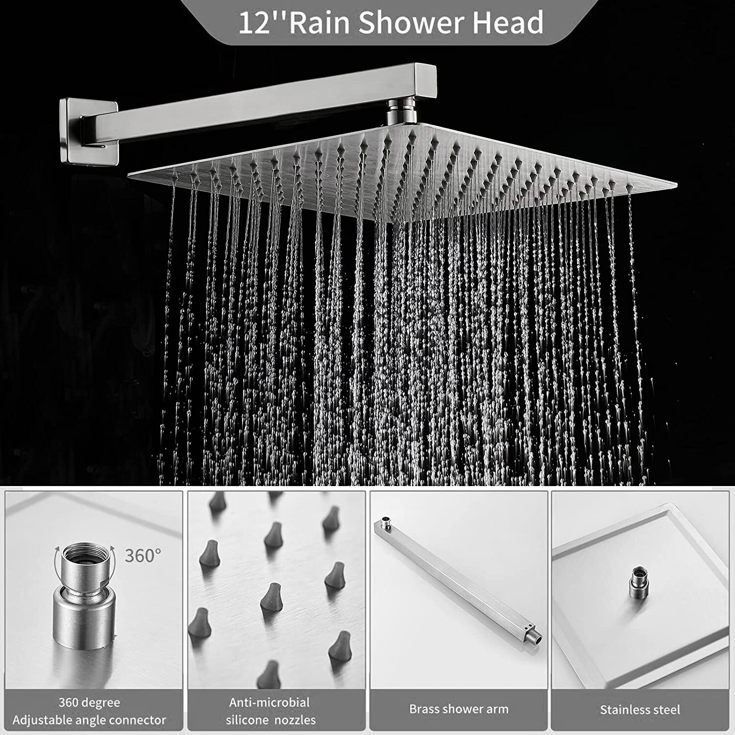 Sistema de ducha de lluvia WELLFOR con grifería de ducha de níquel cepillado de una sola manija y función única de 12 pulgadas, con válvula DTG-803S12BN.