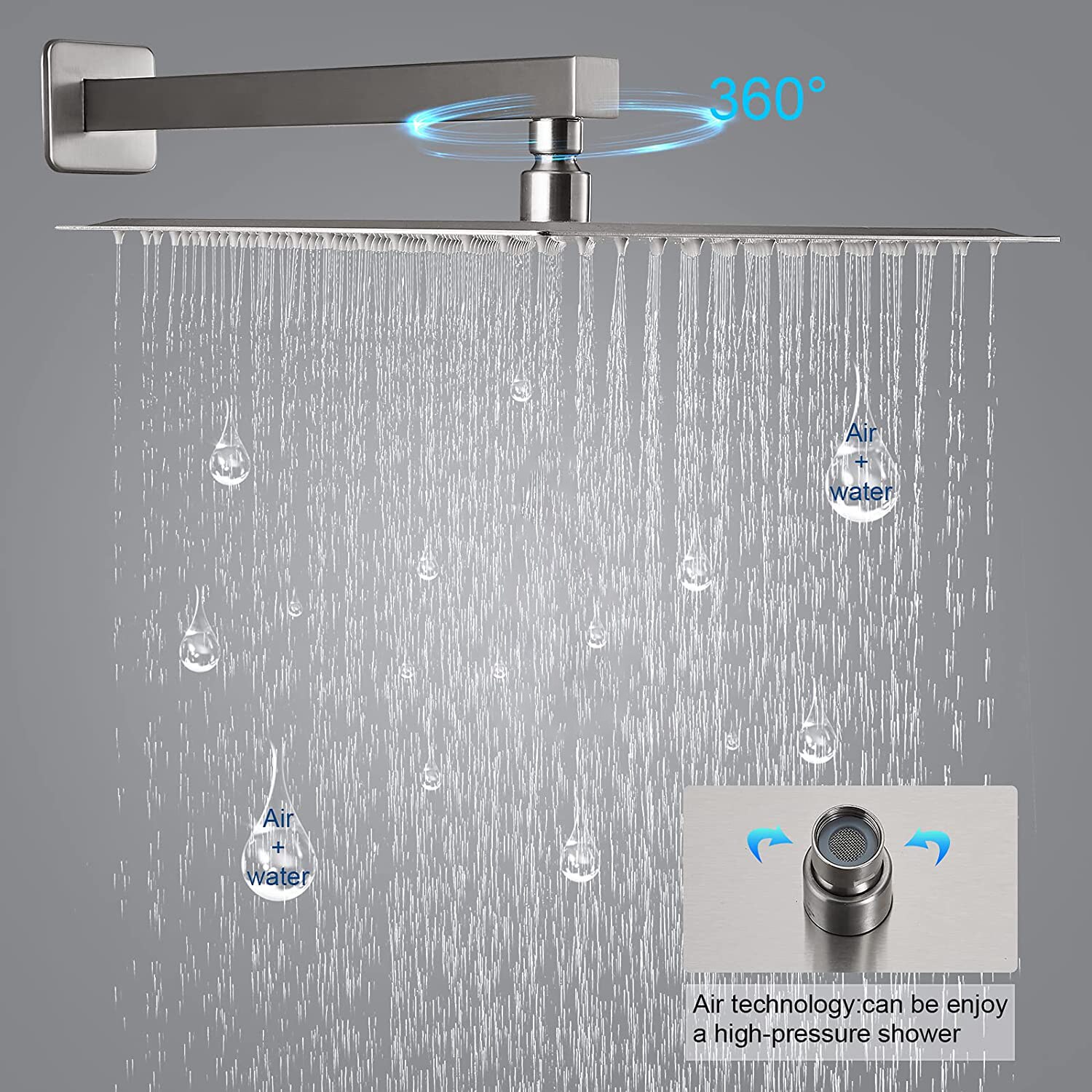 Sistema de ducha de lluvia WELLFOR con grifería de ducha de níquel cepillado de una sola manija y función única de 12 pulgadas, con válvula DTG-803S12BN.