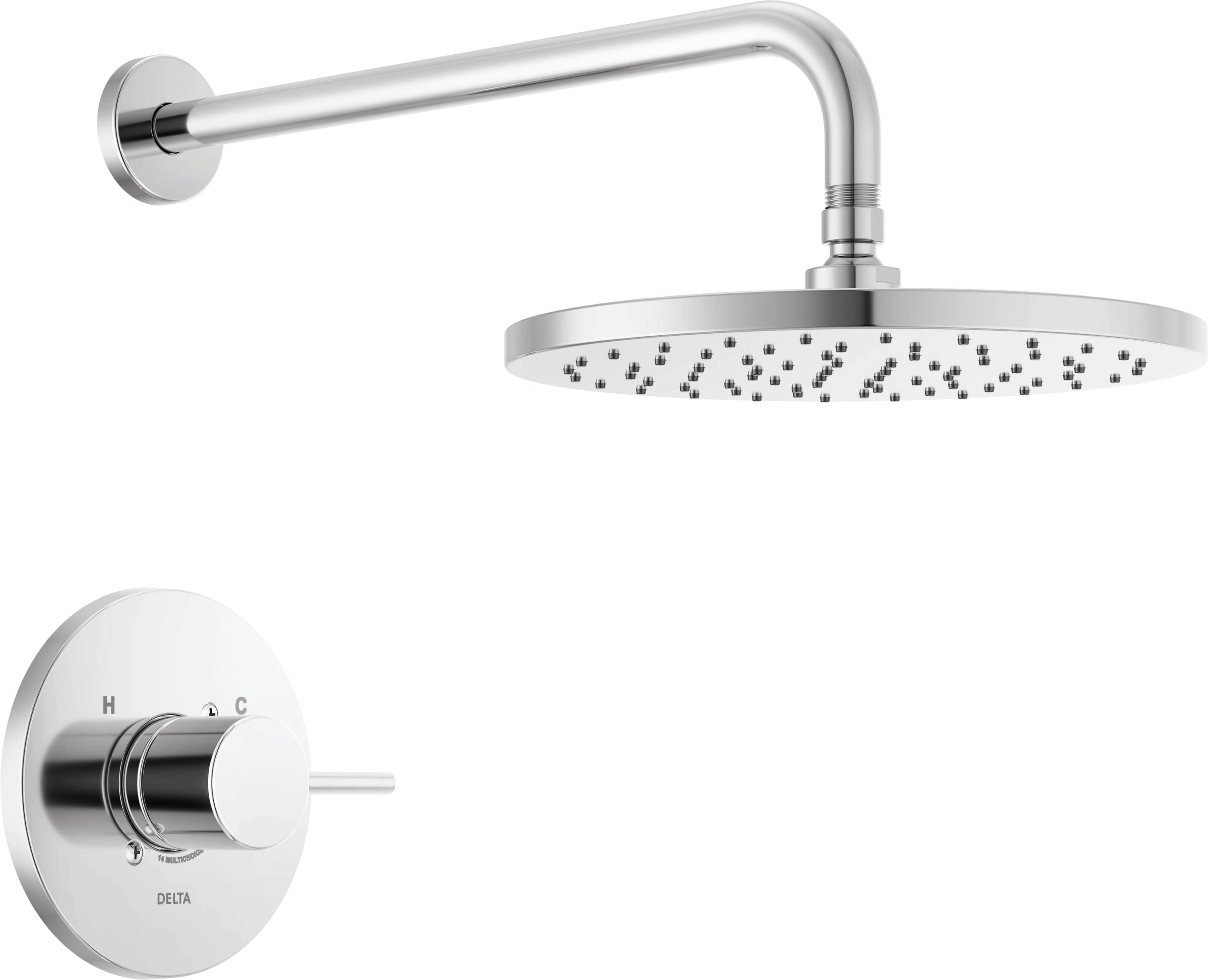 Grifo de ducha redondo de 10 pulgadas de una sola función con acabado cromado moderno Delta T14269-PP