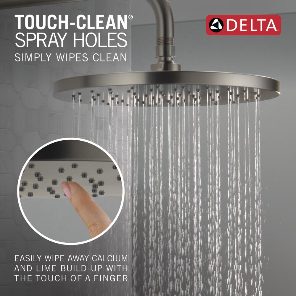 Grifo de Ducha Redondo de 10 Pulgadas con Acabado SpotShield en Acero Inoxidable y una sola manija de la marca Delta