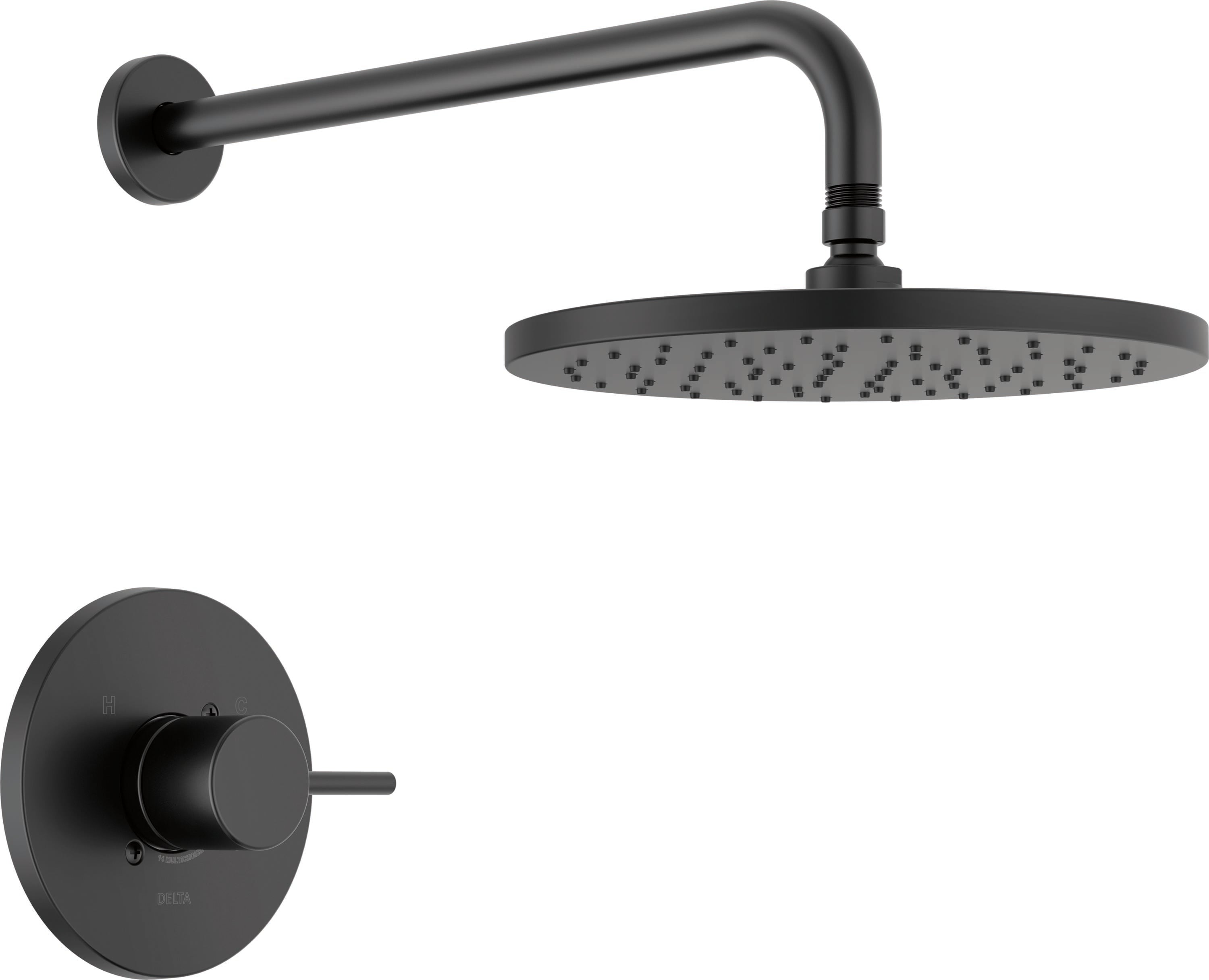 Regadera redonda de 10 pulgadas con acabado mate negro moderno de una sola manija - Delta T14269-BL-PP