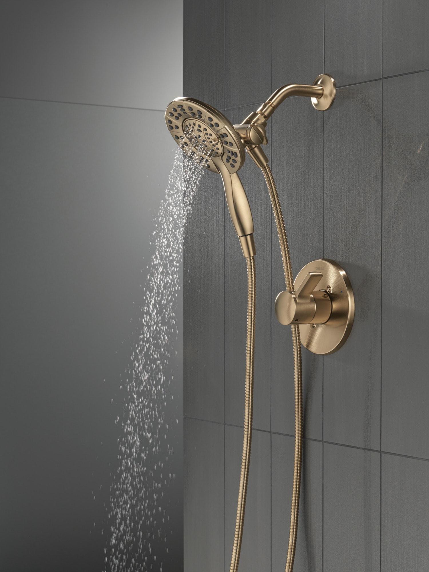 Grifo de ducha redondo de 6.0 pulgadas de una sola manija y multifunción en bronce champagne Delta Albion T142855-CZ-I