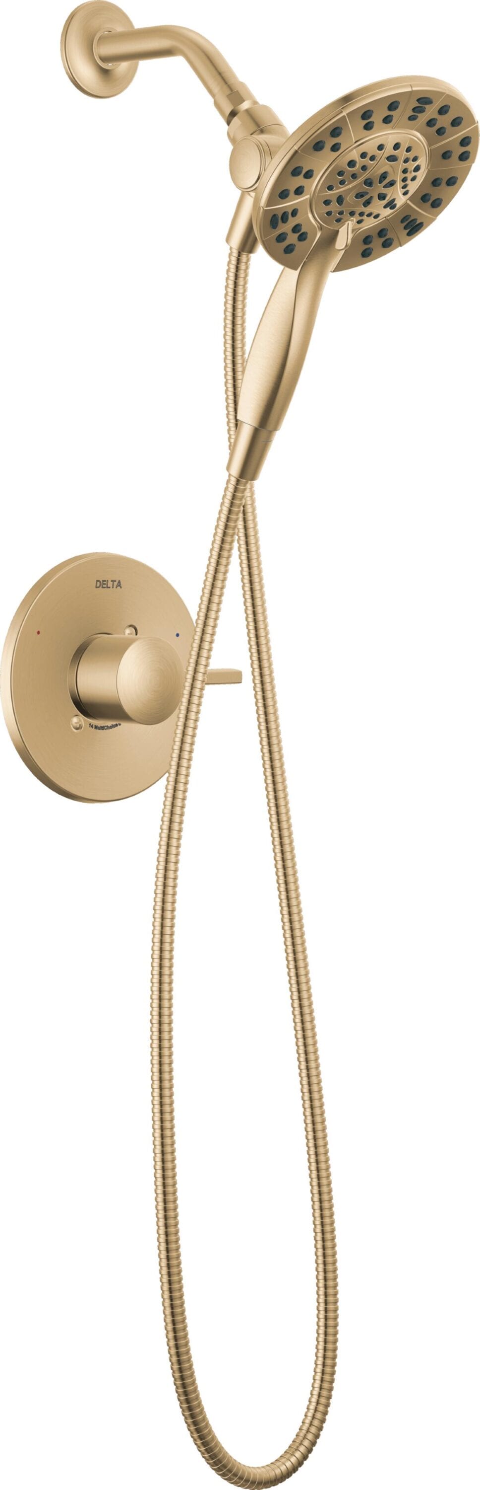 Grifo de ducha redondo de 6.0 pulgadas de una sola manija y multifunción en bronce champagne Delta Albion T142855-CZ-I