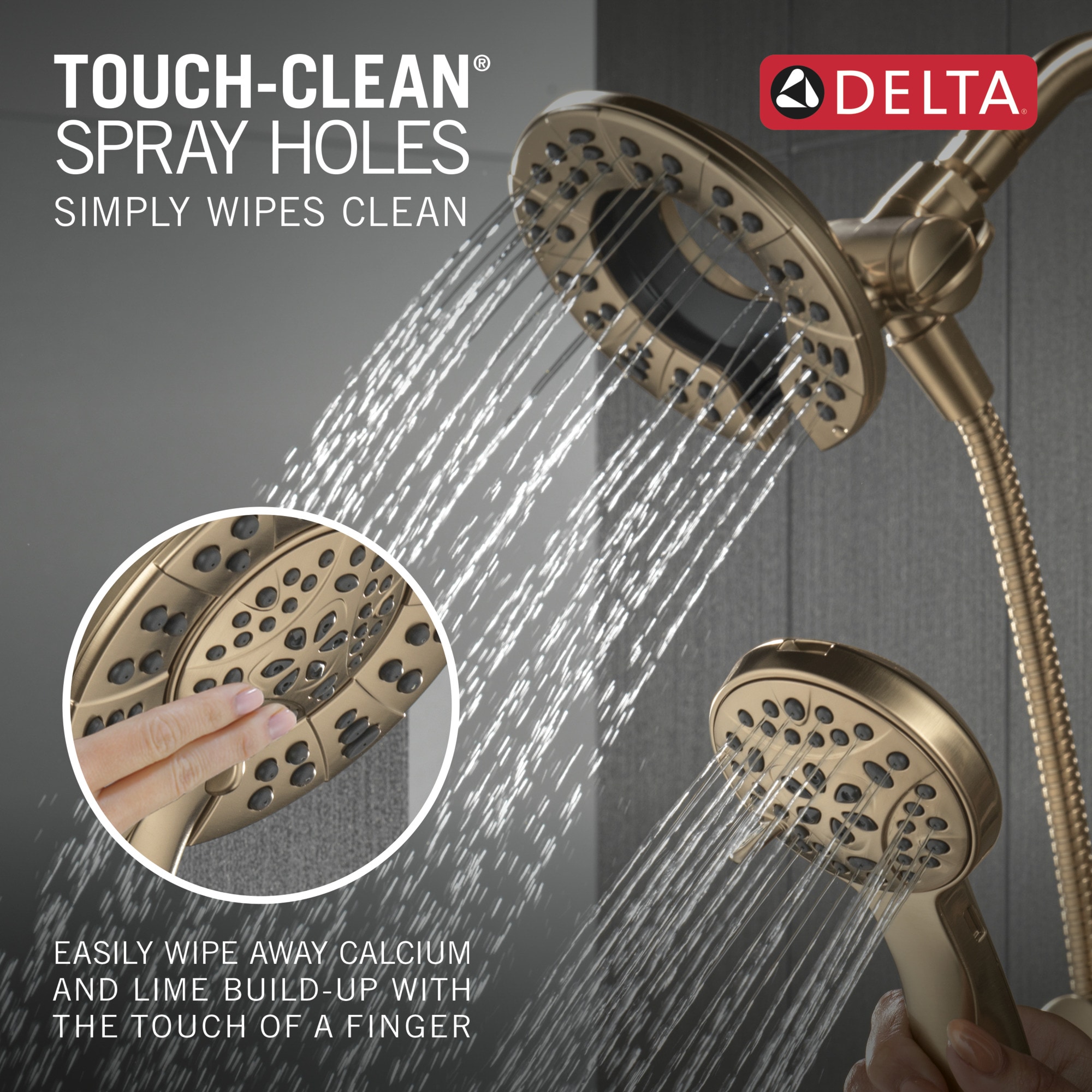 Grifo de ducha redondo de 6.0 pulgadas de una sola manija y multifunción en bronce champagne Delta Albion T142855-CZ-I