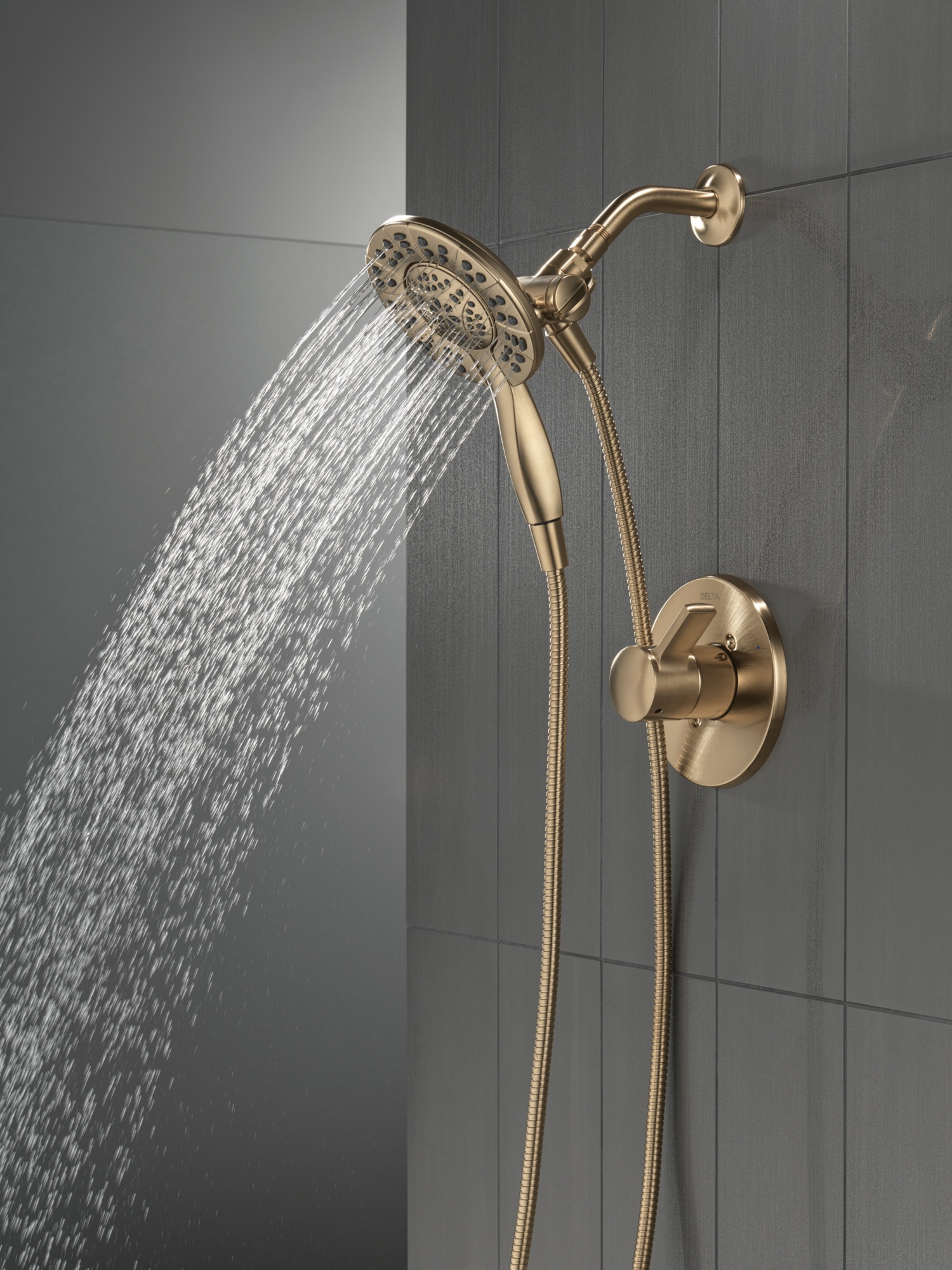 Grifo de ducha redondo de 6.0 pulgadas de una sola manija y multifunción en bronce champagne Delta Albion T142855-CZ-I