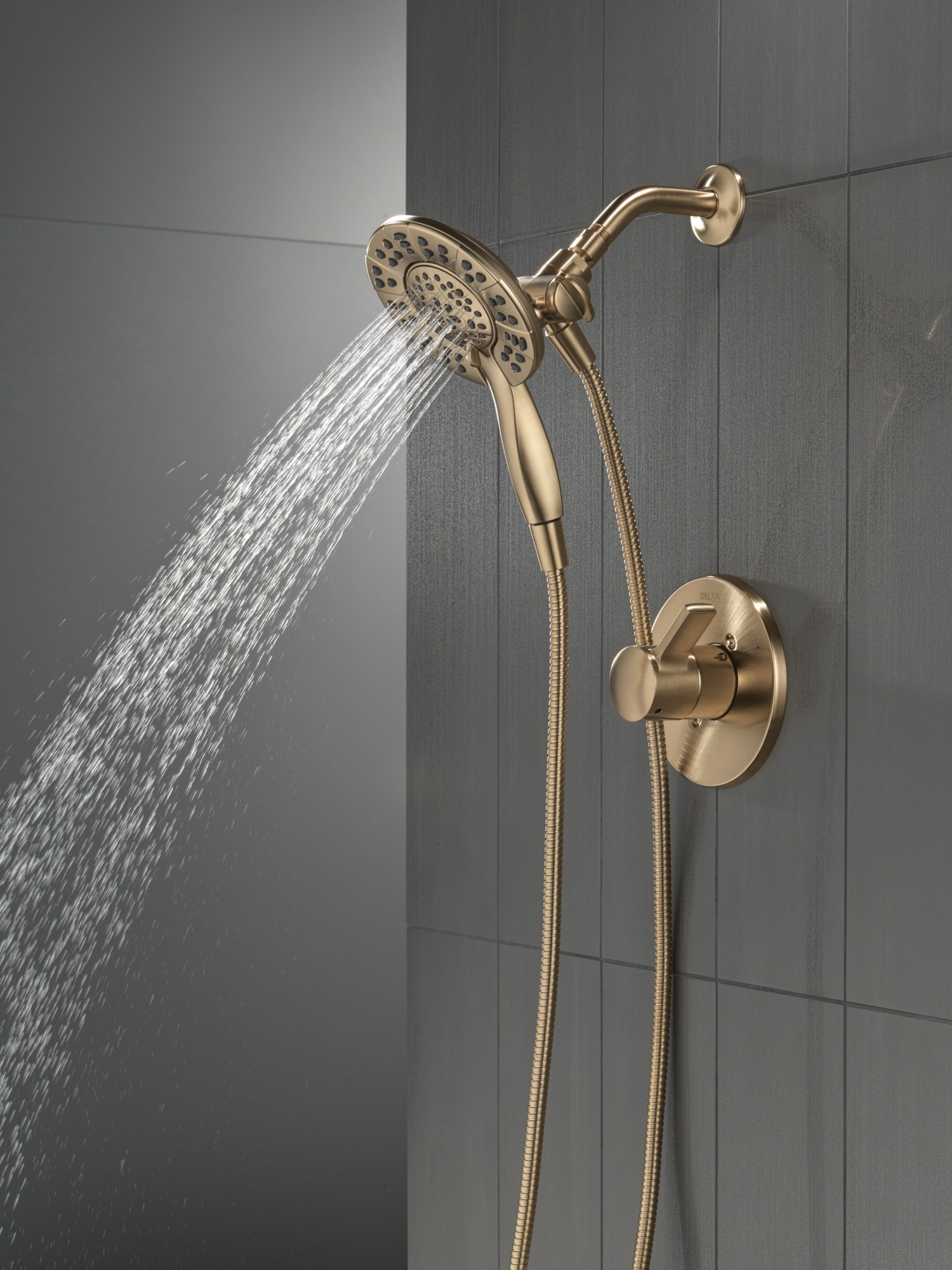 Grifo de ducha redondo de 6.0 pulgadas de una sola manija y multifunción en bronce champagne Delta Albion T142855-CZ-I