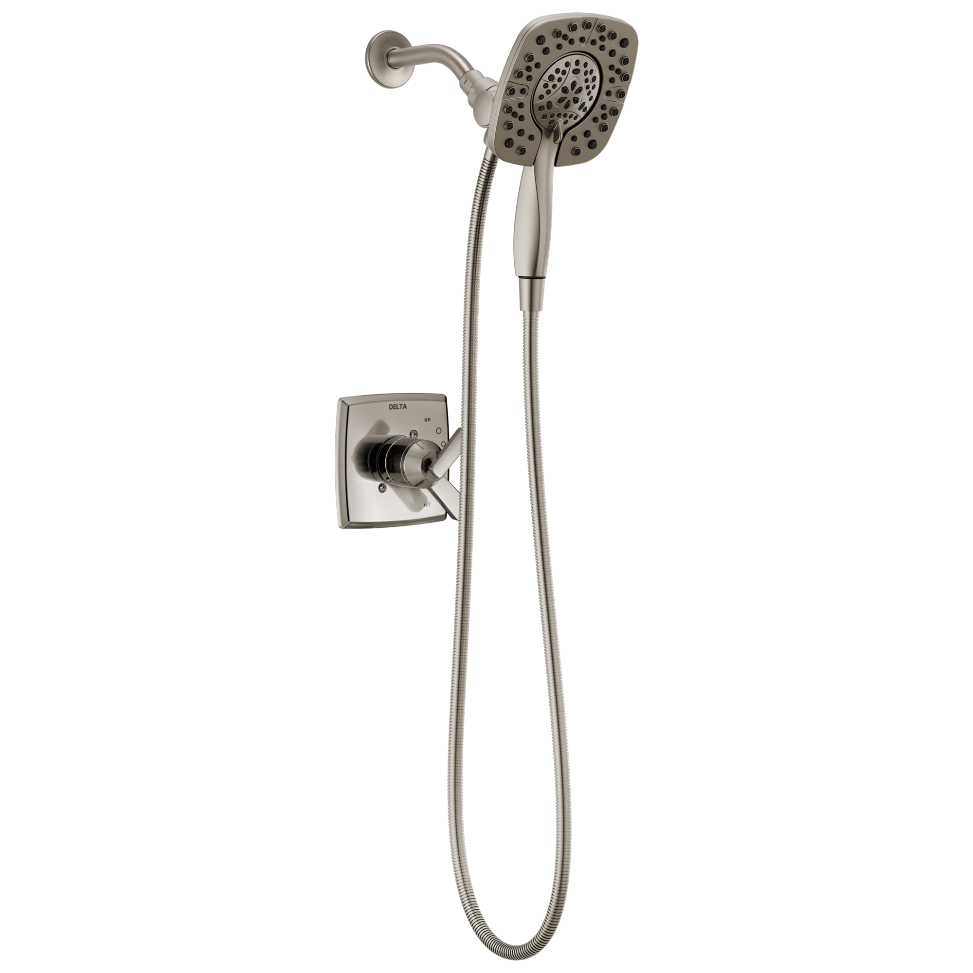 Grifo de ducha redondo de acero inoxidable de doble mango Delta Ashlyn de 6.5625 pulgadas con múltiples funciones T17264-SS-I.