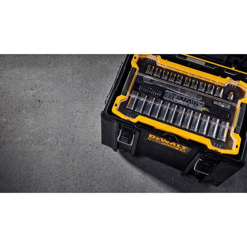 DEWALT Juego de herramientas mecánicas de 3/8 y 1/2 pulgadas con bandejas del sistema Toughsystem (85 piezas) - DWMT45403