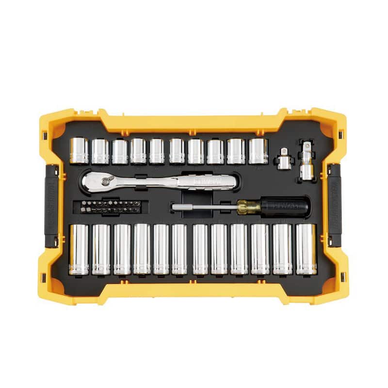 DEWALT Juego de herramientas mecánicas de 3/8 y 1/2 pulgadas con bandejas del sistema Toughsystem (85 piezas) - DWMT45403
