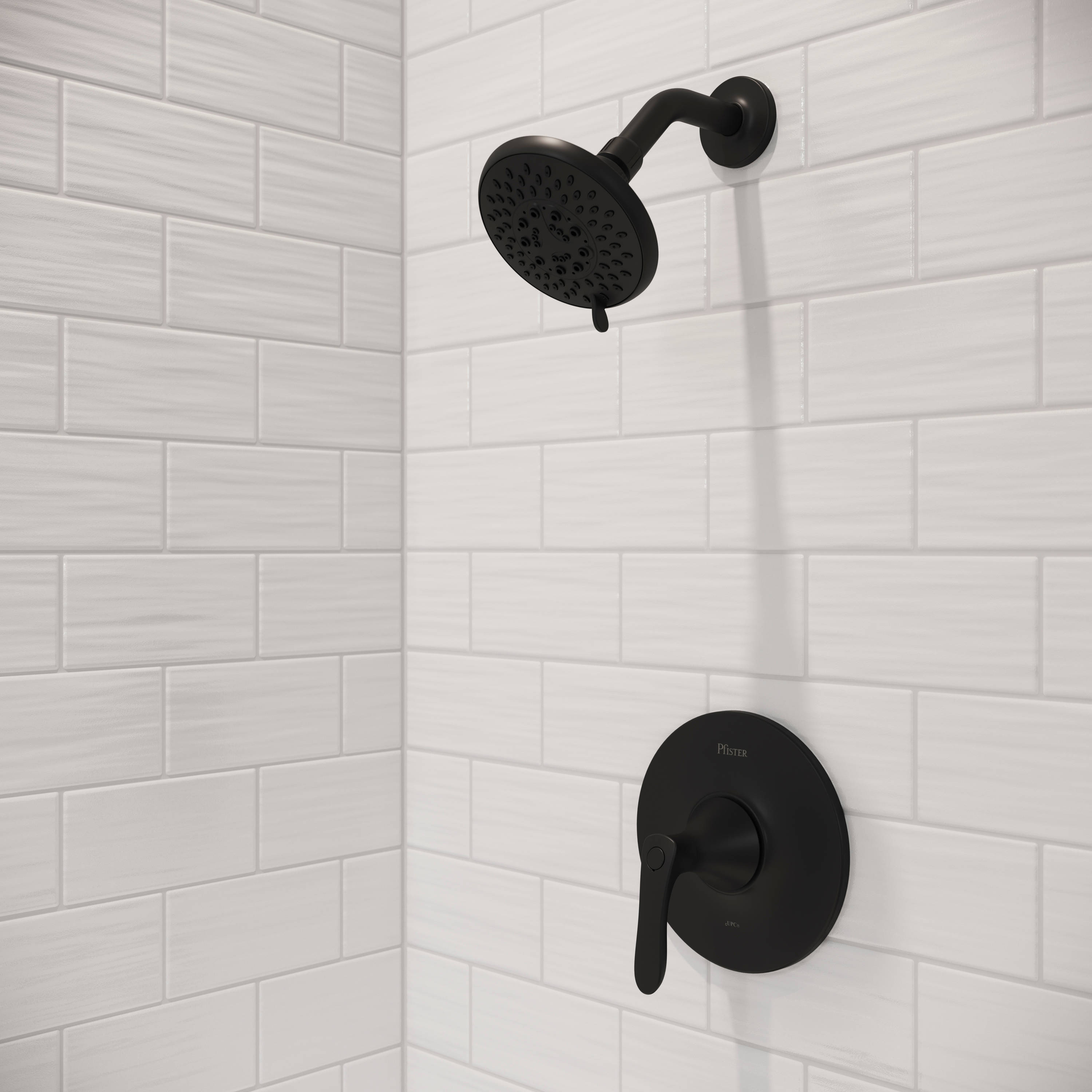 Grifo de ducha redondo de 4.7813 pulgadas con manija única multifunción en negro mate Pfister Weller LG89-7WRB