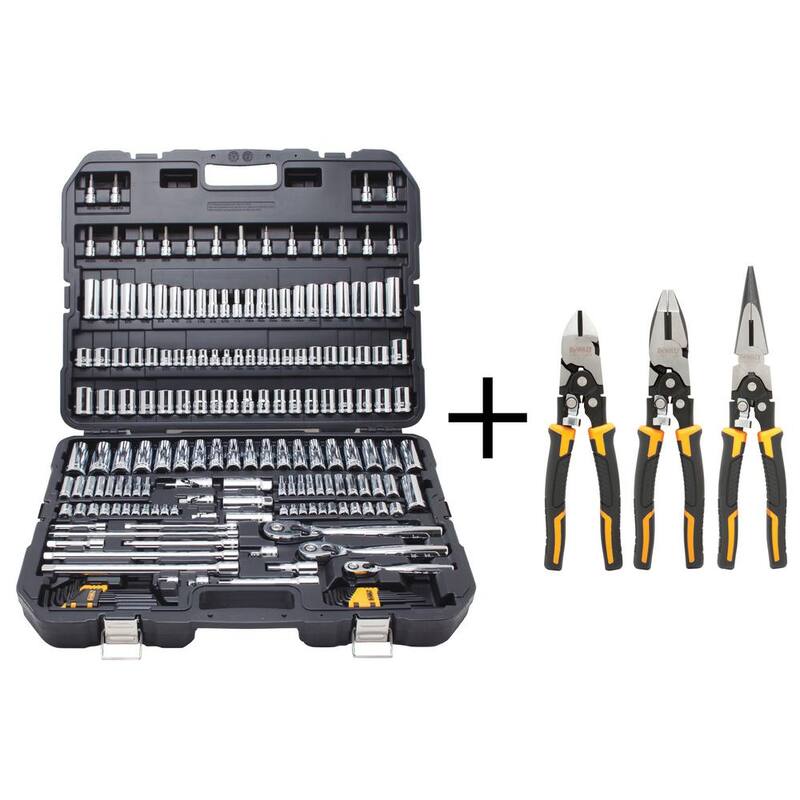 DEWALT Juego de Herramientas Mecánicas de Cromo Vanadio (192 Piezas) y Juego de Pinzas Compuestas (3 Piezas) - DWMT75049W70485
