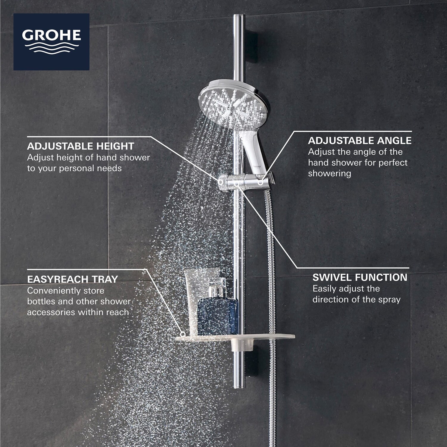 Regadera GROHE Rainshower en Níquel Cepillado con Mango de 1 Asa y Cabezal de Ducha Redondo de 5.13 pulgadas de Largo 26547EN0