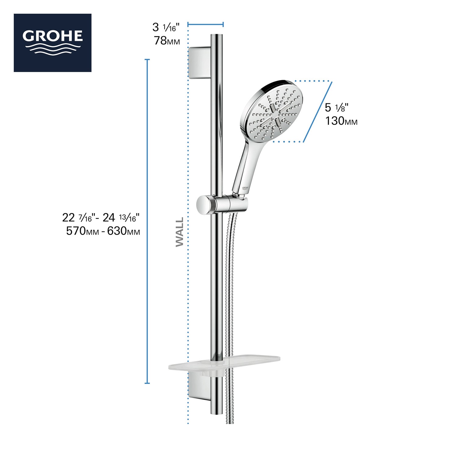 Regadera GROHE Rainshower en Níquel Cepillado con Mango de 1 Asa y Cabezal de Ducha Redondo de 5.13 pulgadas de Largo 26547EN0