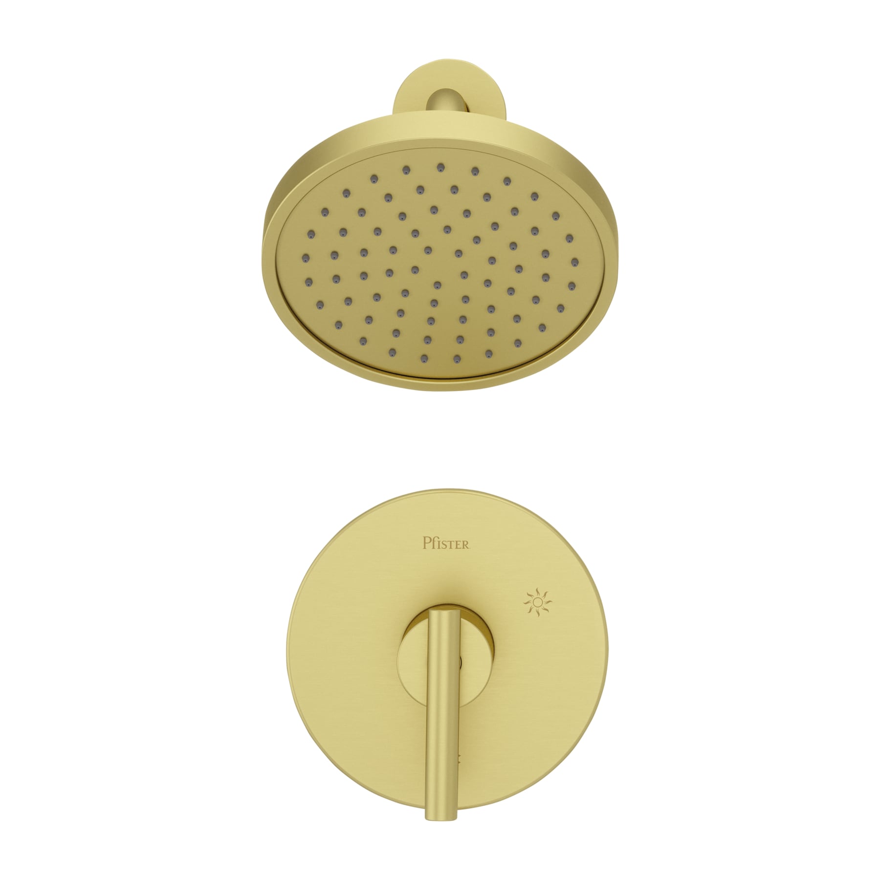 Mezcladora de ducha redonda de 1 asa en oro cepillado Contempra de Pfister con función multiusos de 5.6562 pulgadas y válvula LG89-7NCBG-0X8-310A