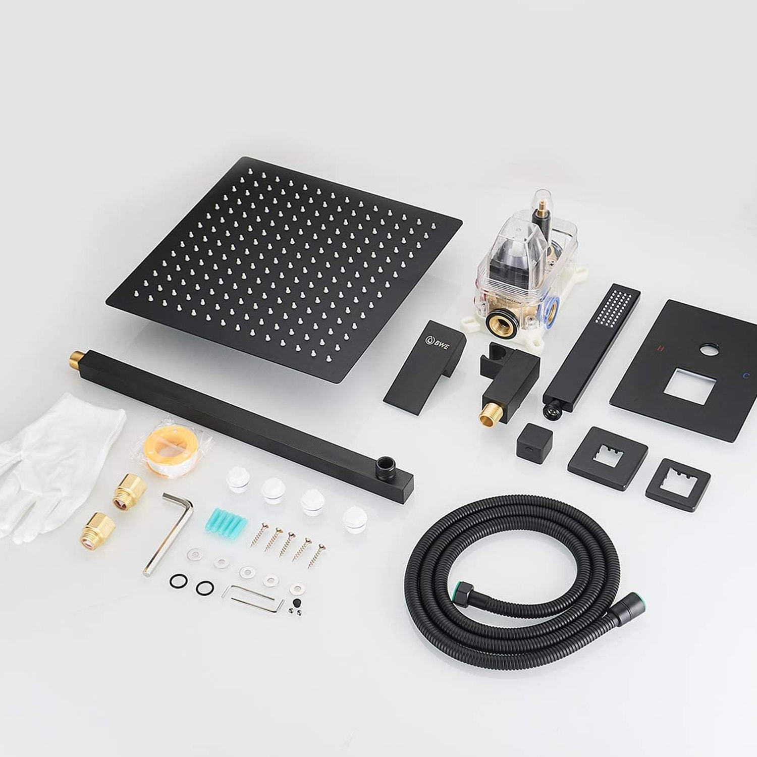Mezcladora de regadera acabado negro mate de 1 manija multifunción cuadrada de 10 pulgadas con válvula A-95010-NEGRO