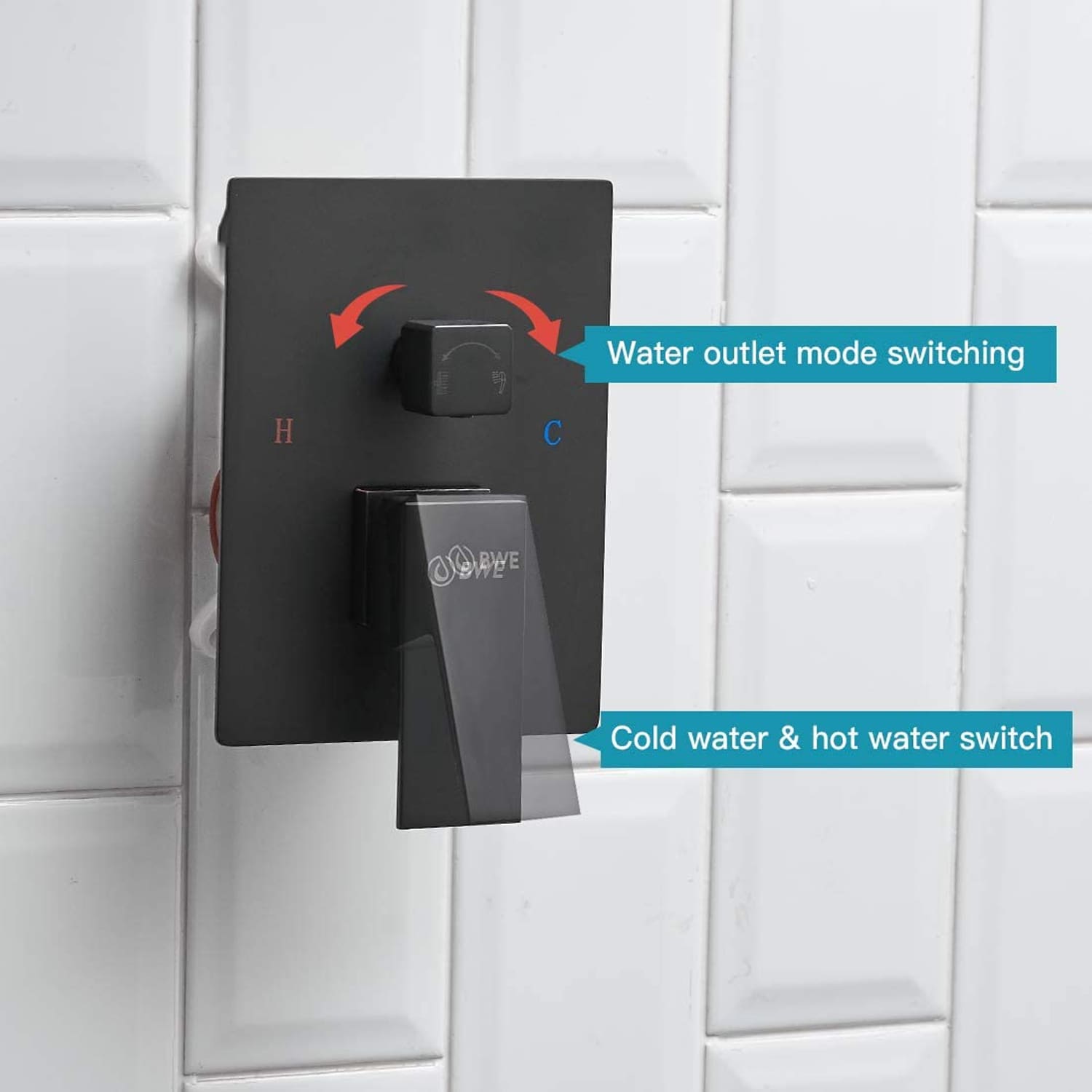 Mezcladora de regadera acabado negro mate de 1 manija multifunción cuadrada de 10 pulgadas con válvula A-95010-NEGRO
