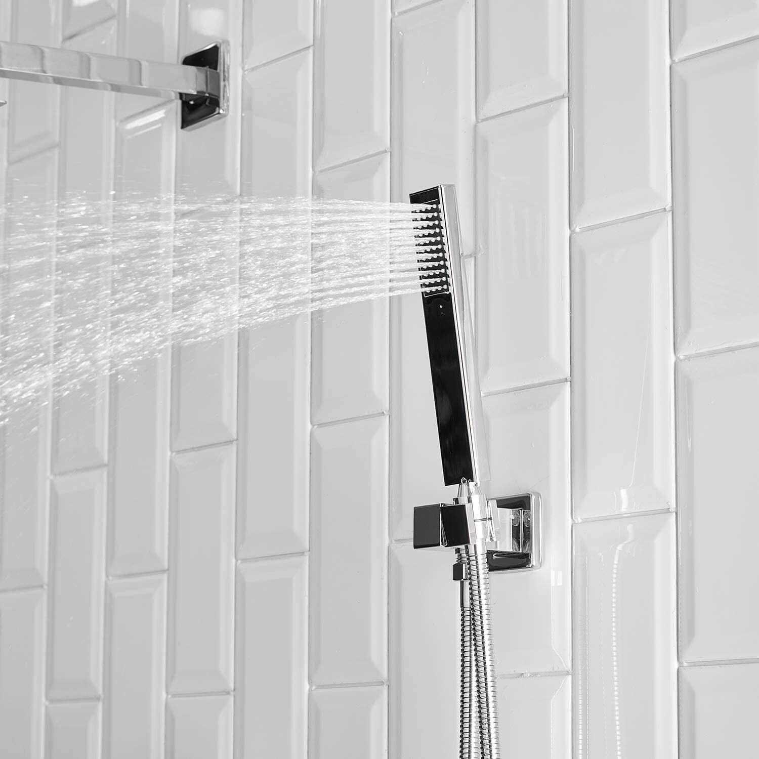 Mezcladora de regadera de cromo pulido de un solo mango y ducha cuadrada multifuncional de 10 pulgadas con válvula A-95010-C